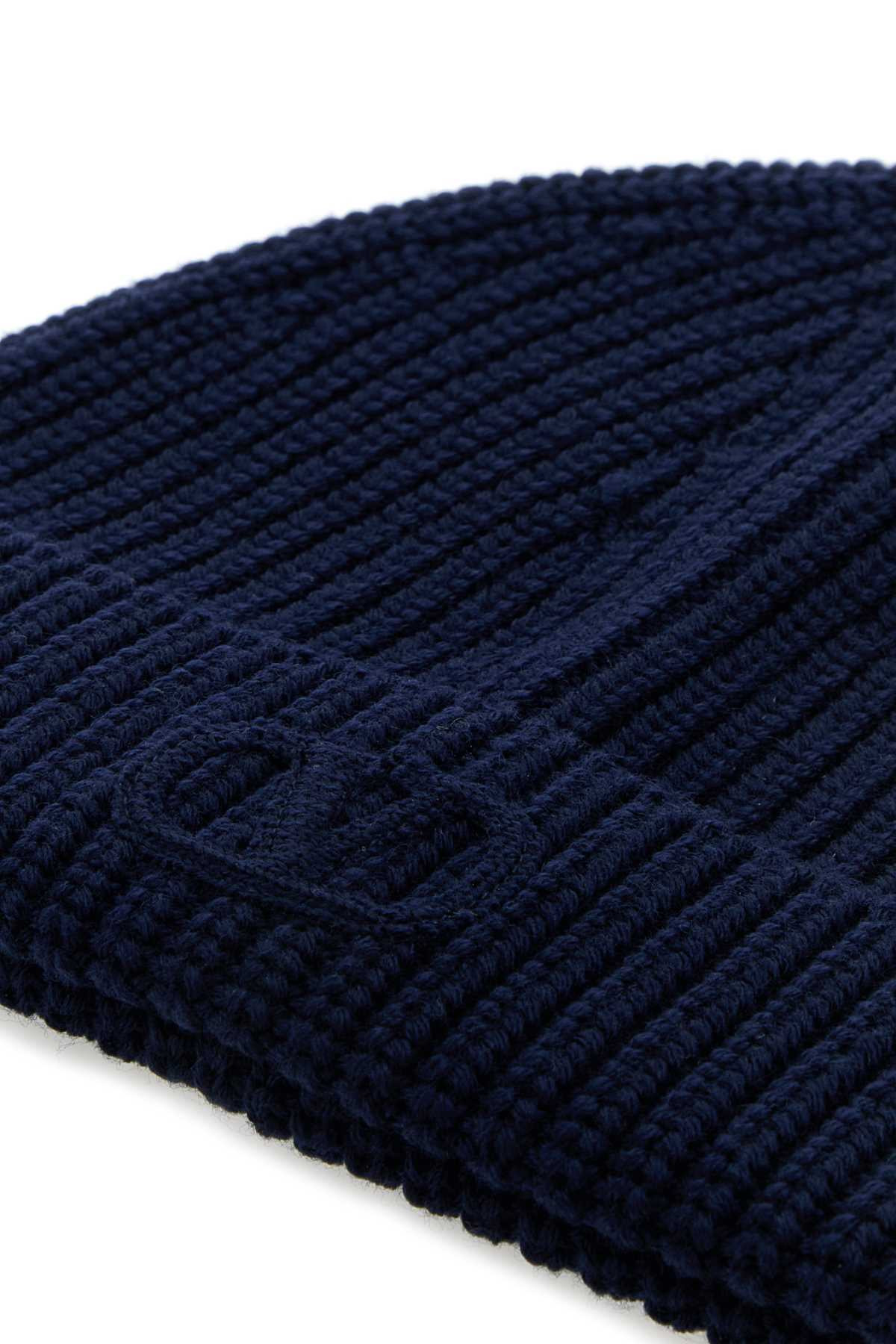 Valentino Garavani Men Midnight Blue Wool Beanie Hat - 3