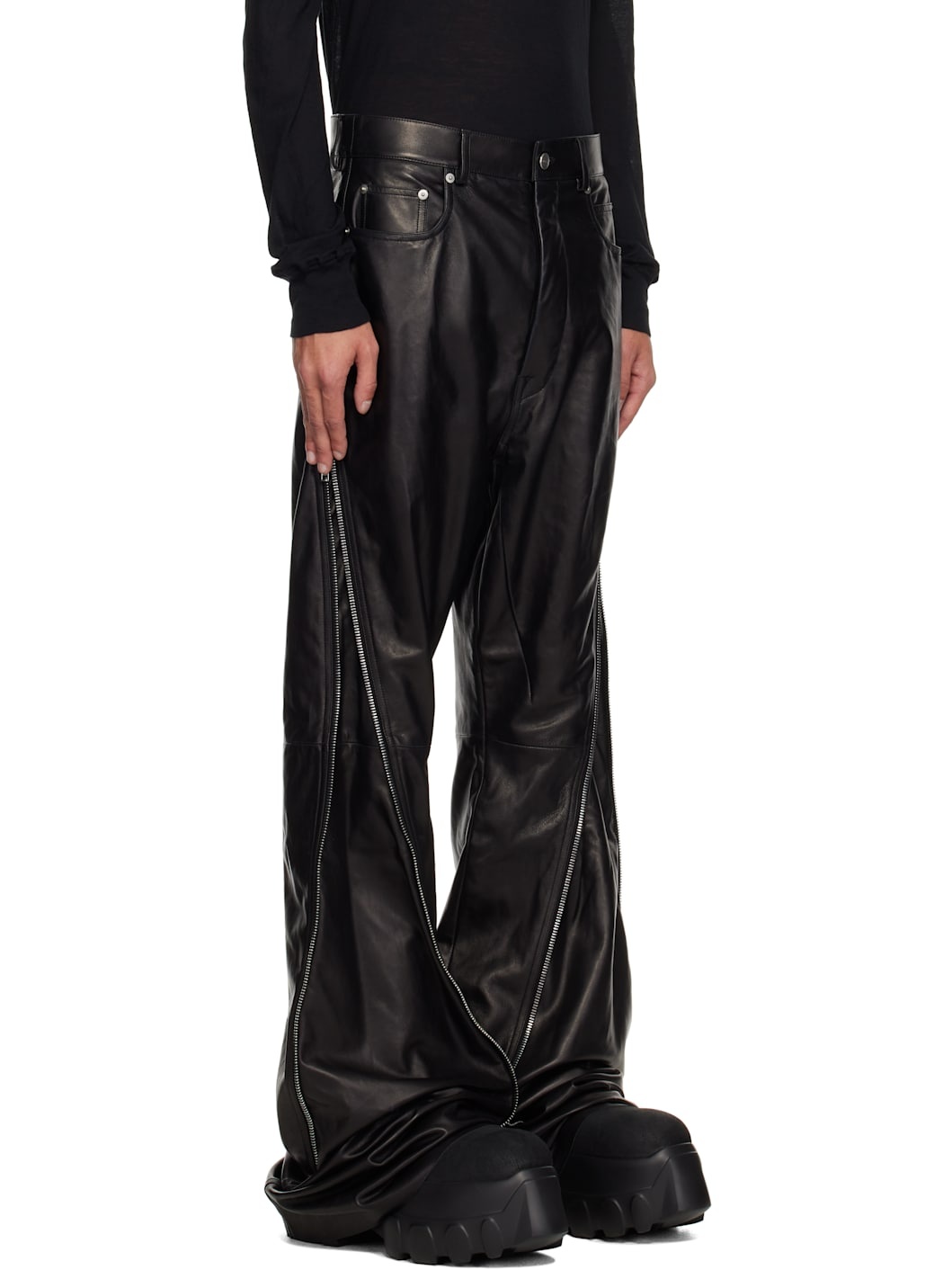 Black Hollywood Banana Bolan Leather Trousers - 2