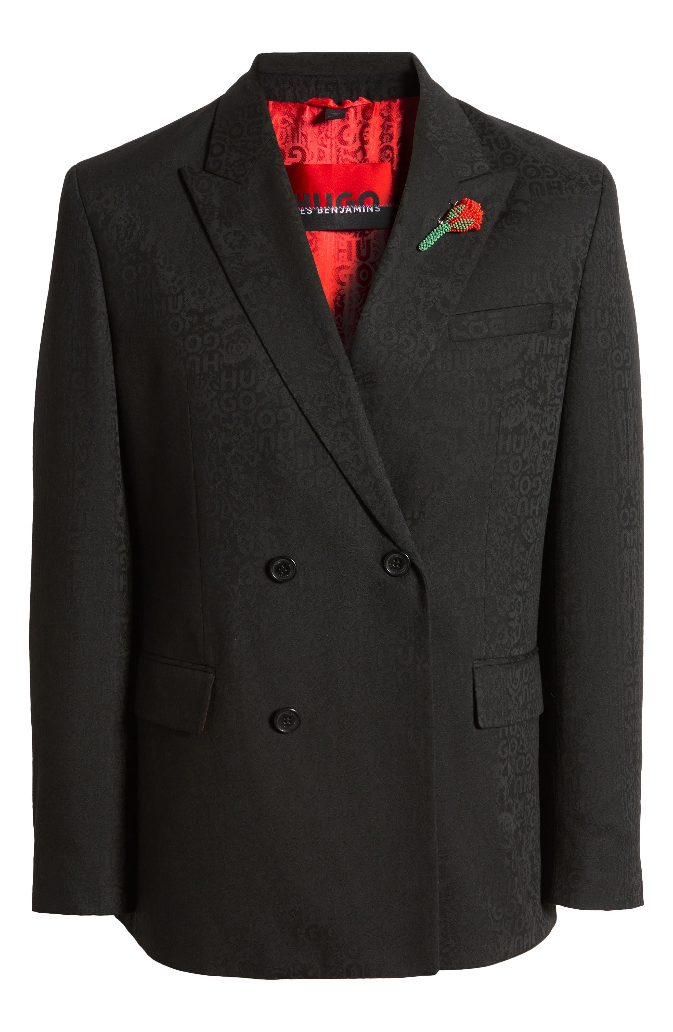 HUGO Hasan Modern Fit Logo Jacquard Sport Coat in Black Multi at Nordstrom - 6