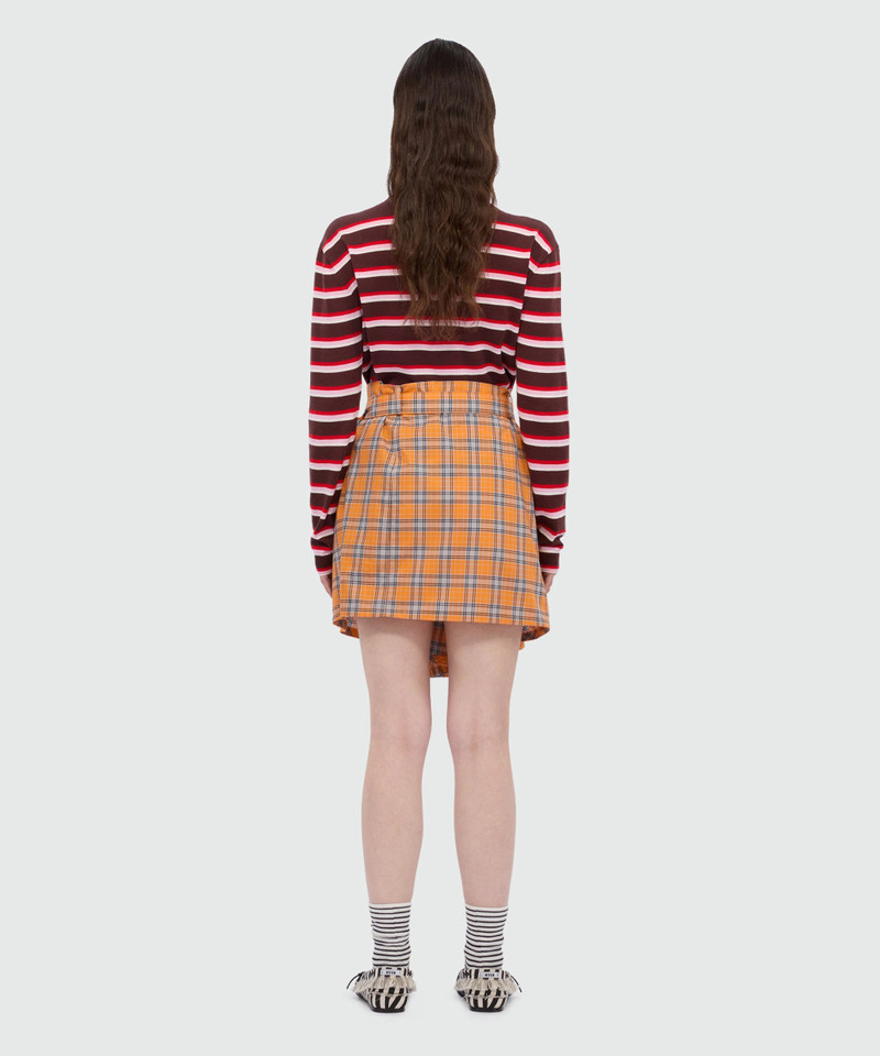 Orange check cotton mini skirt with belt. 4