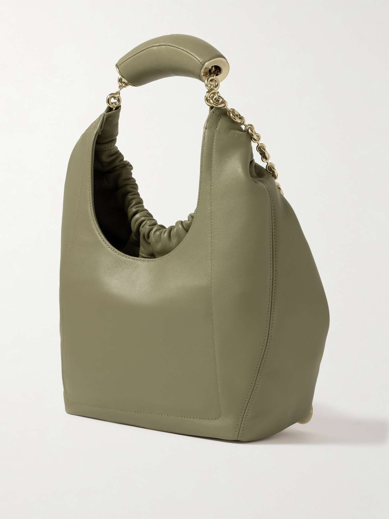 Squeeze small chain-embellished gathered leather tote - 3