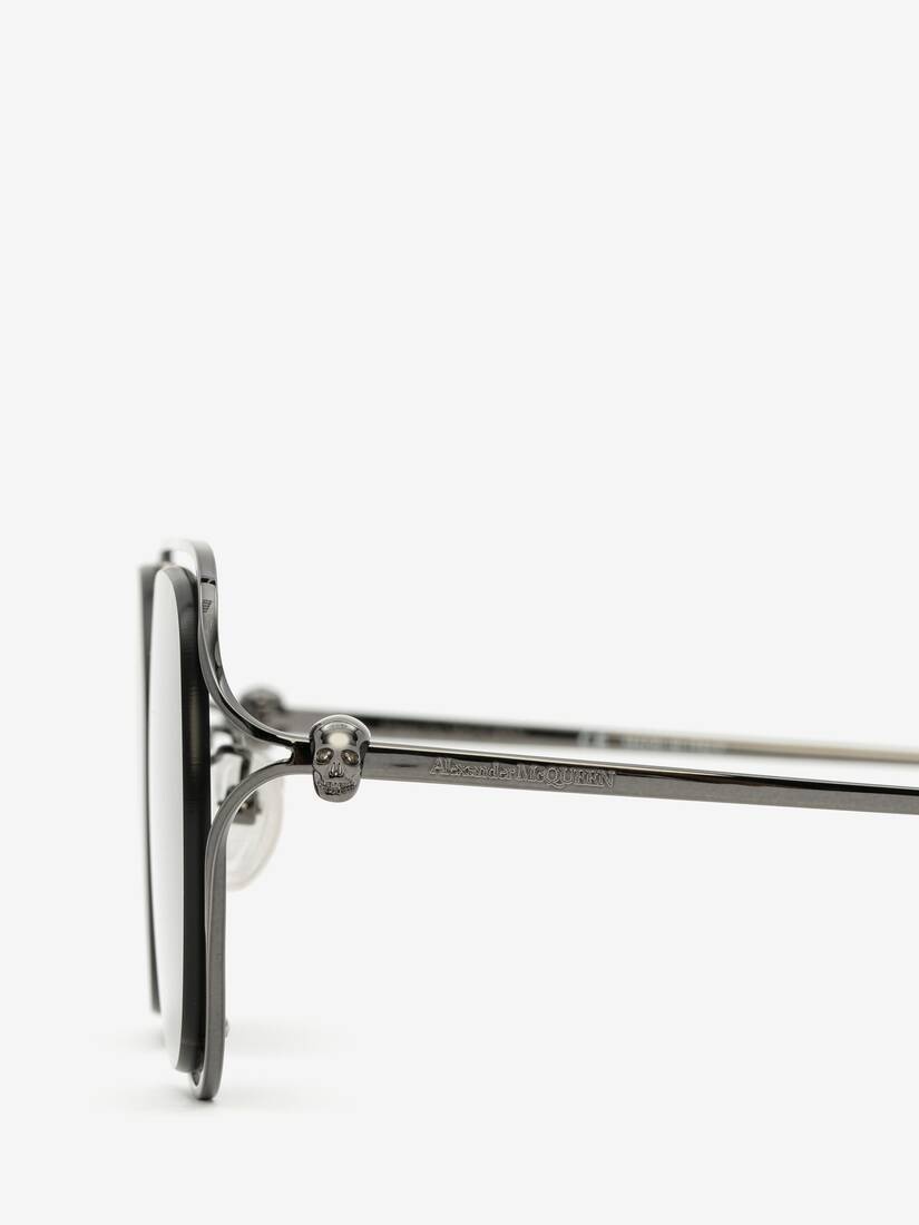 Skull Hinge Round Sunglasses in Ruthenium - 4
