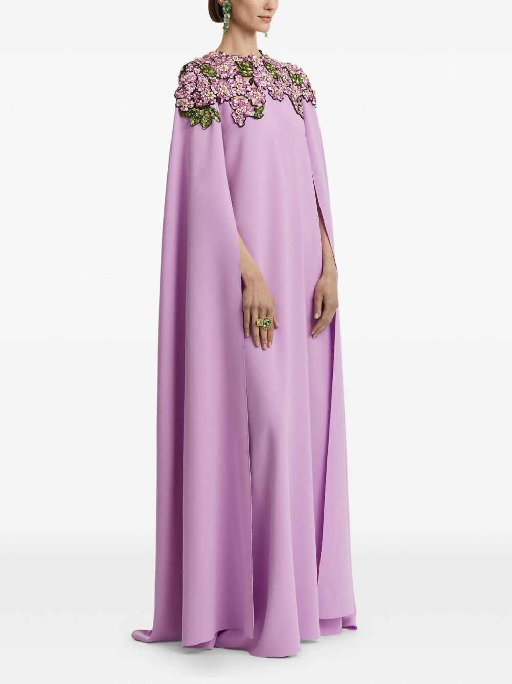sequin-embellished cape gown - 3