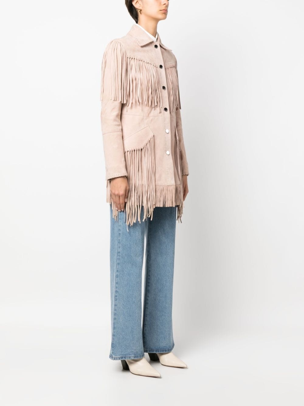 oversized fringed suede shirt jacket - 4