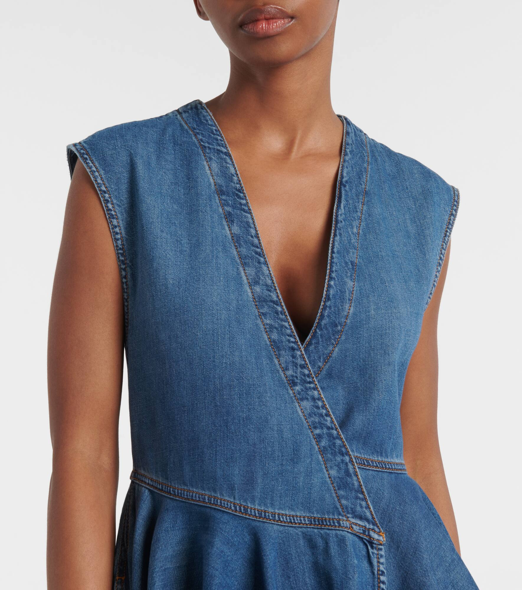 Asymmetric denim wrap dress - 4