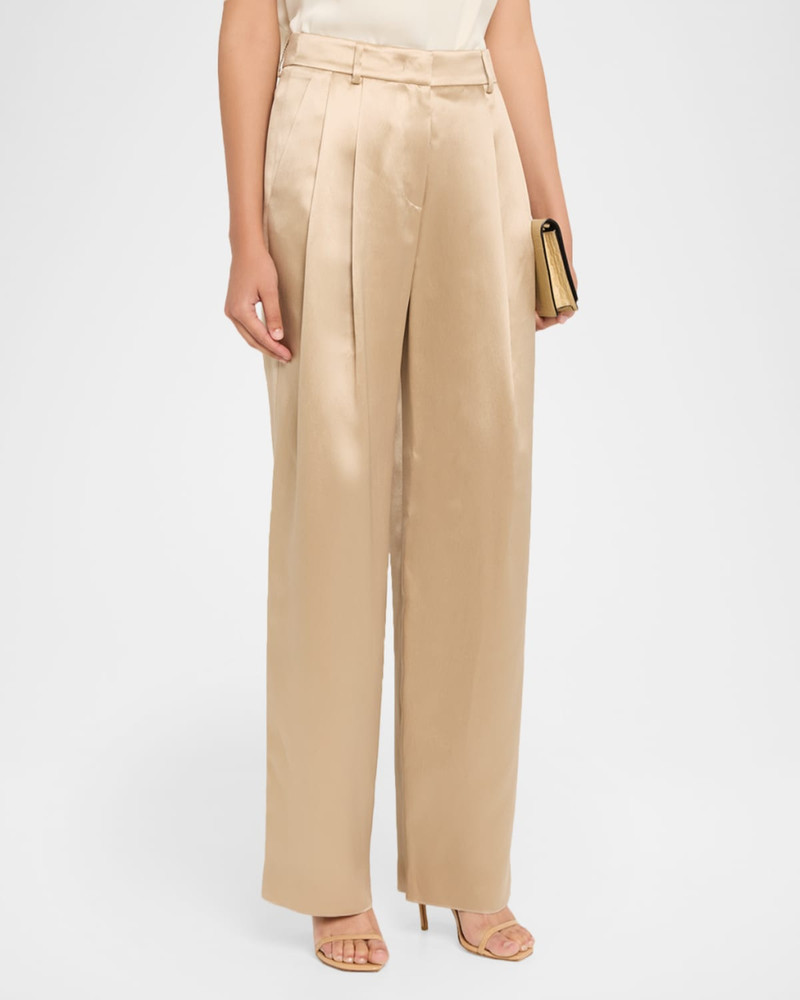 Pleated Satin Straight-Leg Pants 4