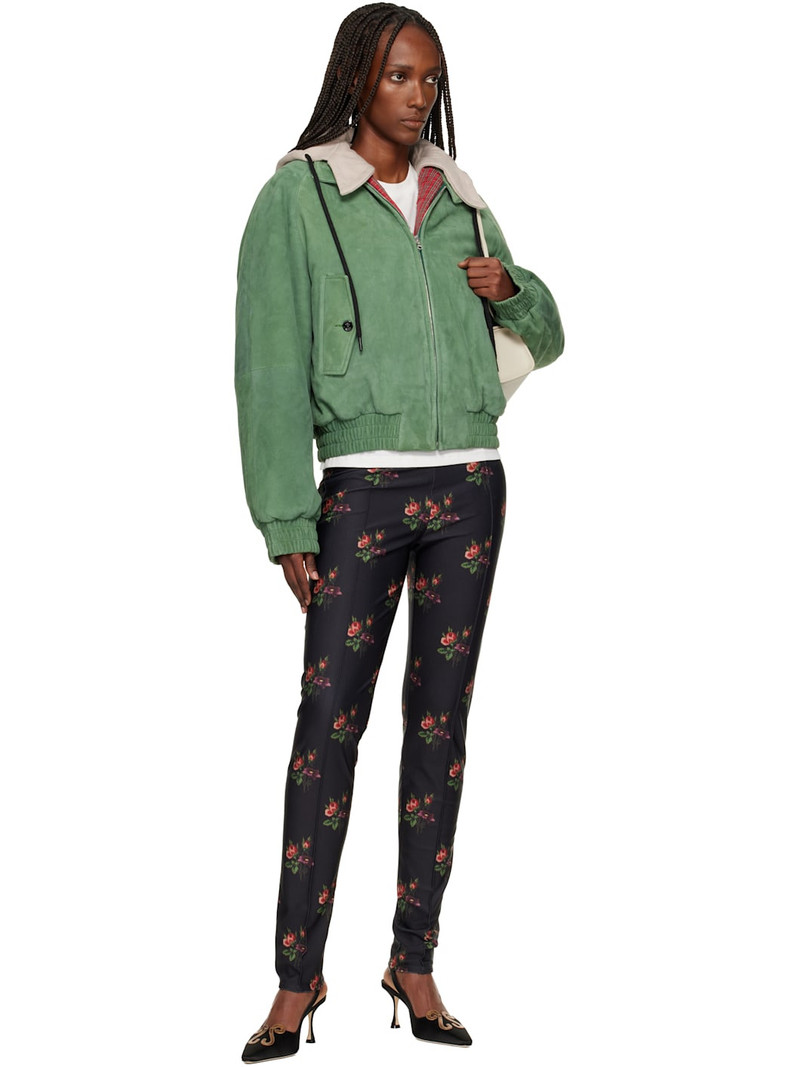 Meryll Rogge Green Detachable Hood Suede Bomber Jacket outlook