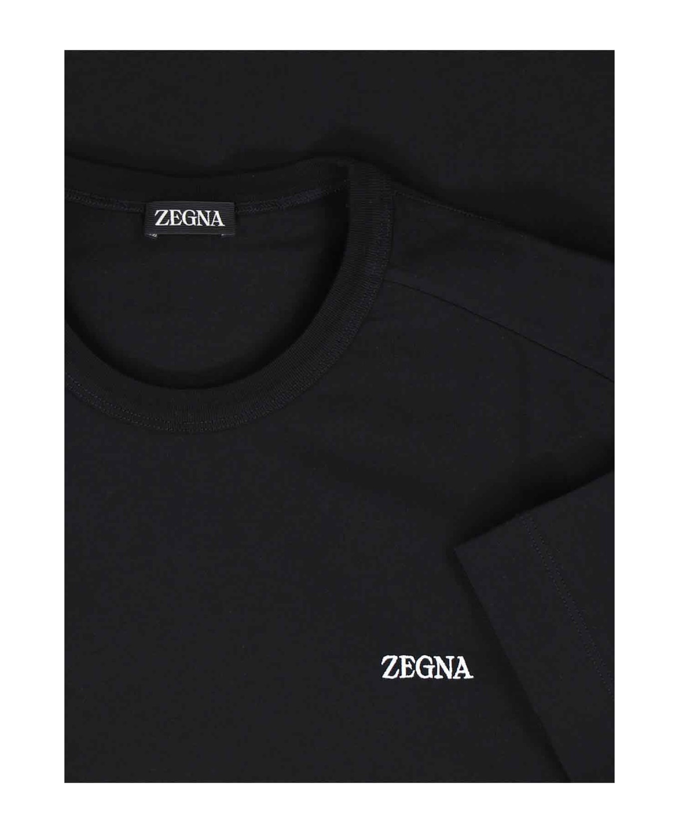 【関税&送料込】Zegna Basic T-Shirt With Logo Embroidery Zegna logo-embroidered Cotton T-shirt | Blue | FARFETCH