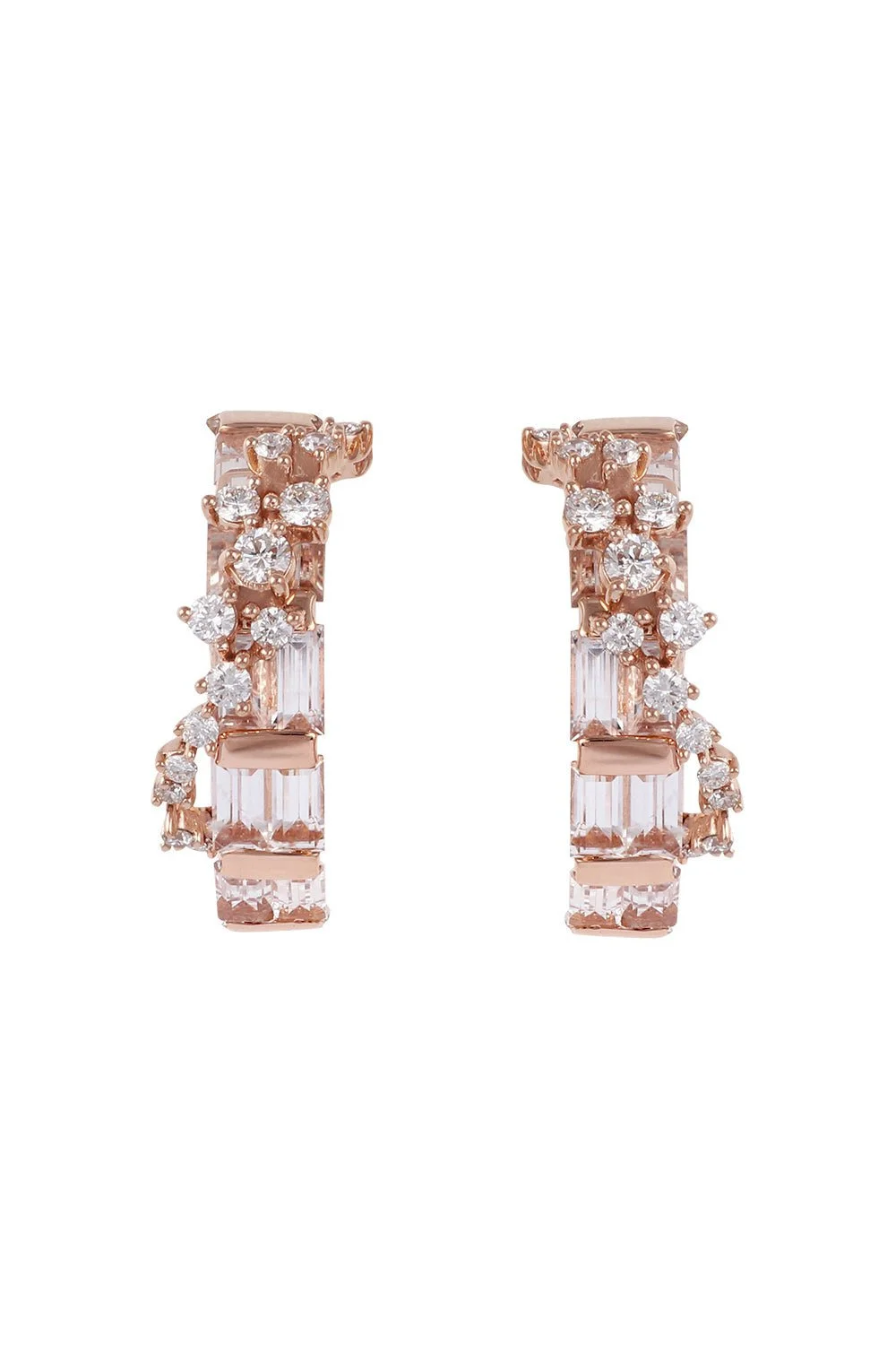 Diamond Scatter Baguette Hoop Earrings - 1