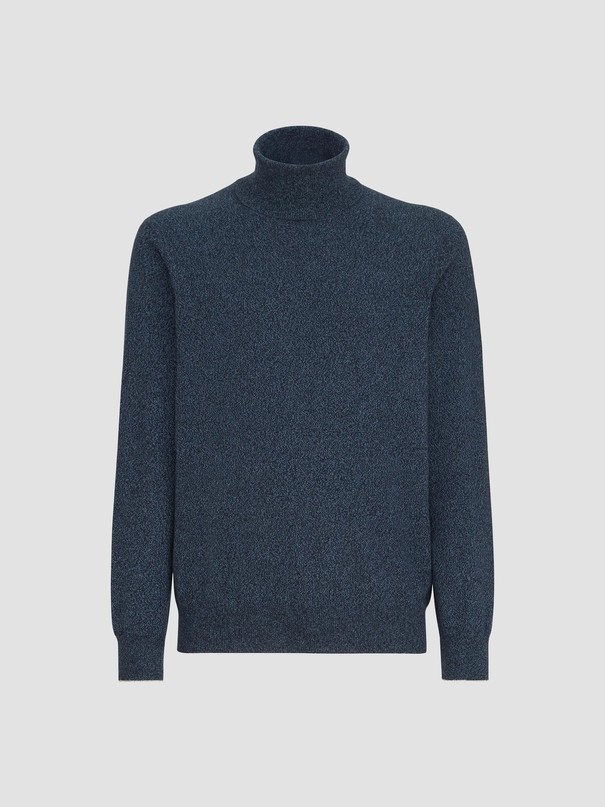 Men's Mouliné Cashmere Turtleneck Sweater - Denim - 1