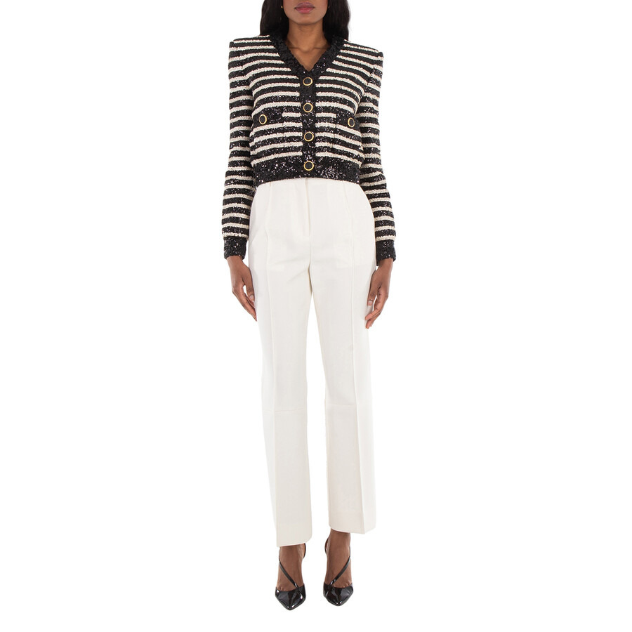 Balmain V-Neck Striped Sequinned Jacket - 3