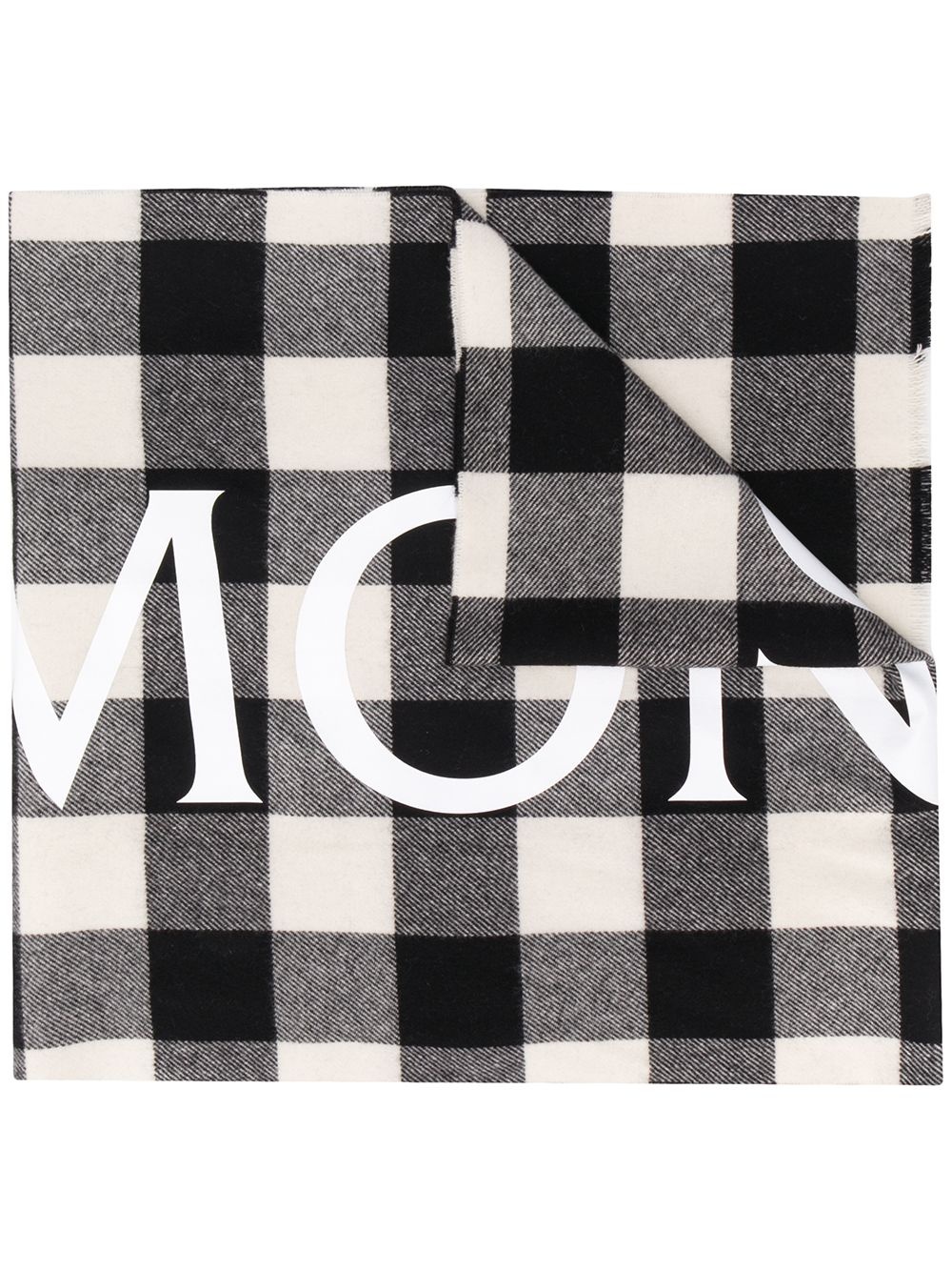 logo print checked scarf - 1