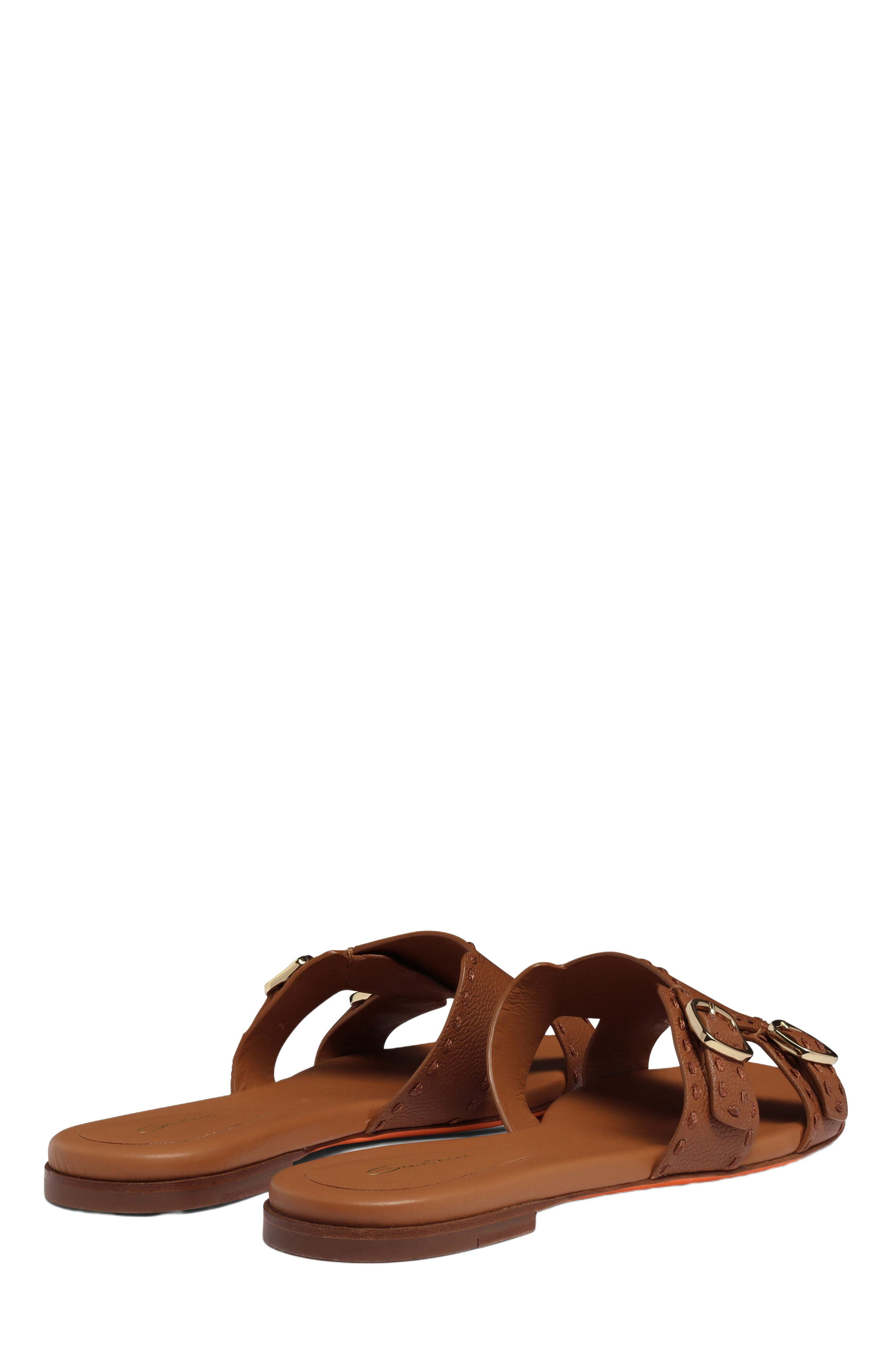 Santoni Women's leather double-buckle Didi slide sandal in Brown at Nordstrom - 4