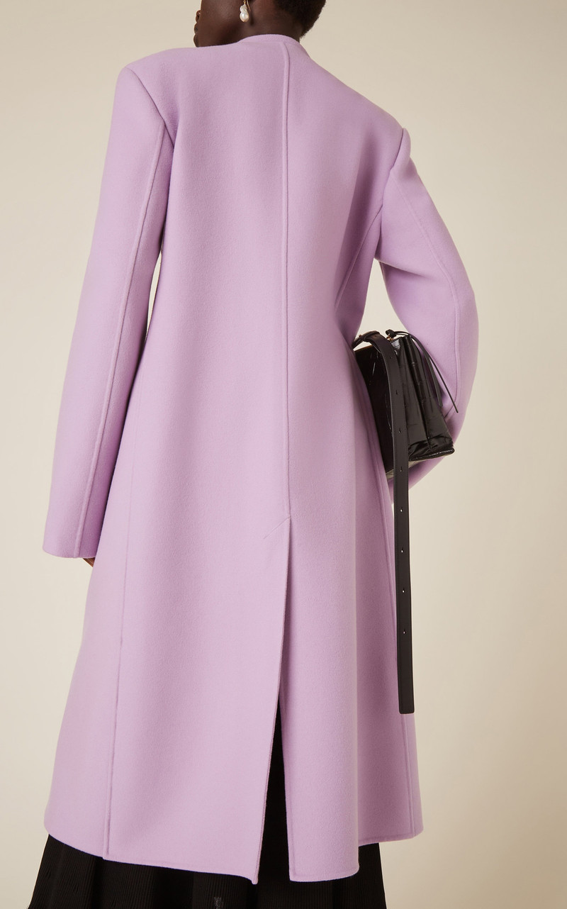 Single-Breasted Cashmere-Blend Collarless Coat purple 4