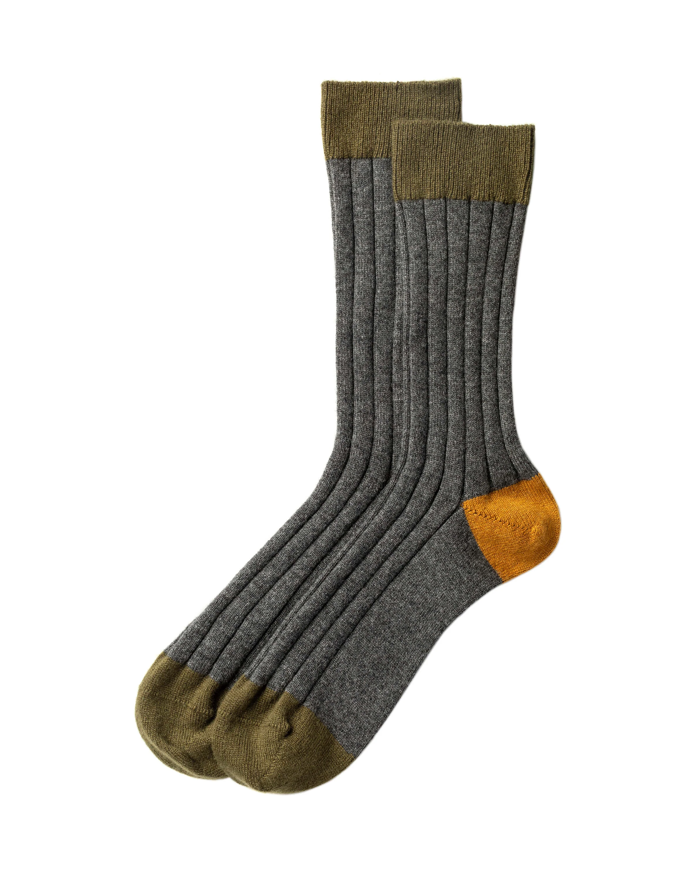 Colour Block Grey Men's Cashmere Socks - 1