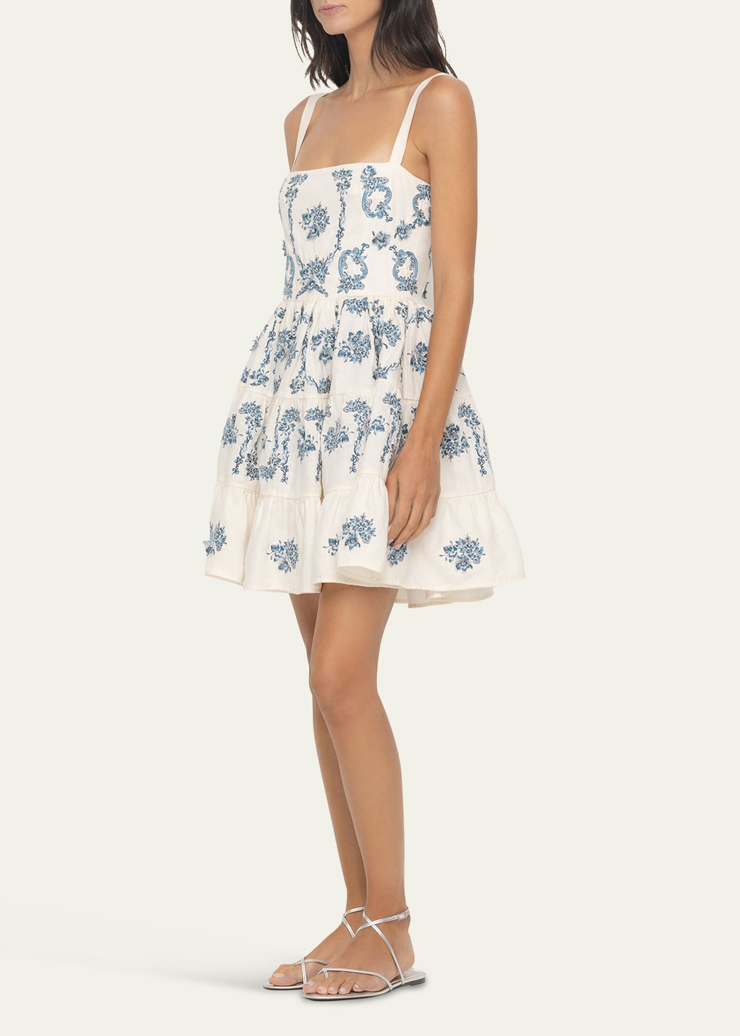 Lima Embroidered Floral Linen Fit & Flare Mini Dress - 4