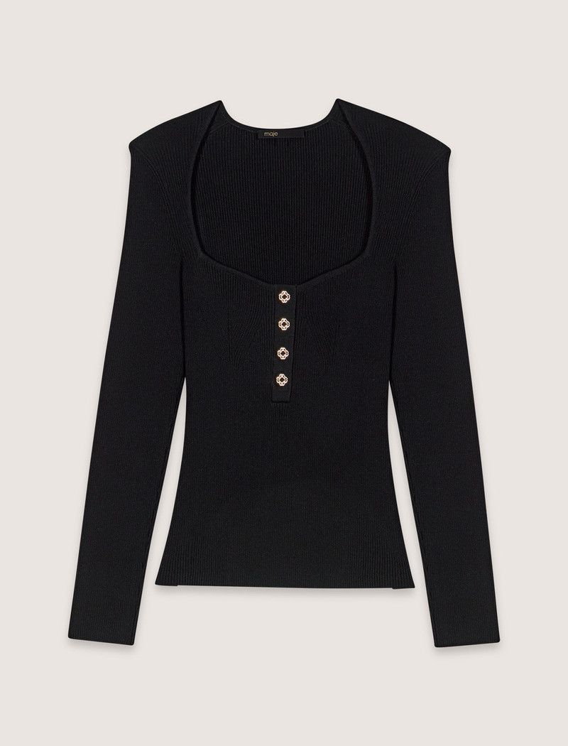 Low-neck rib knit sweater 1