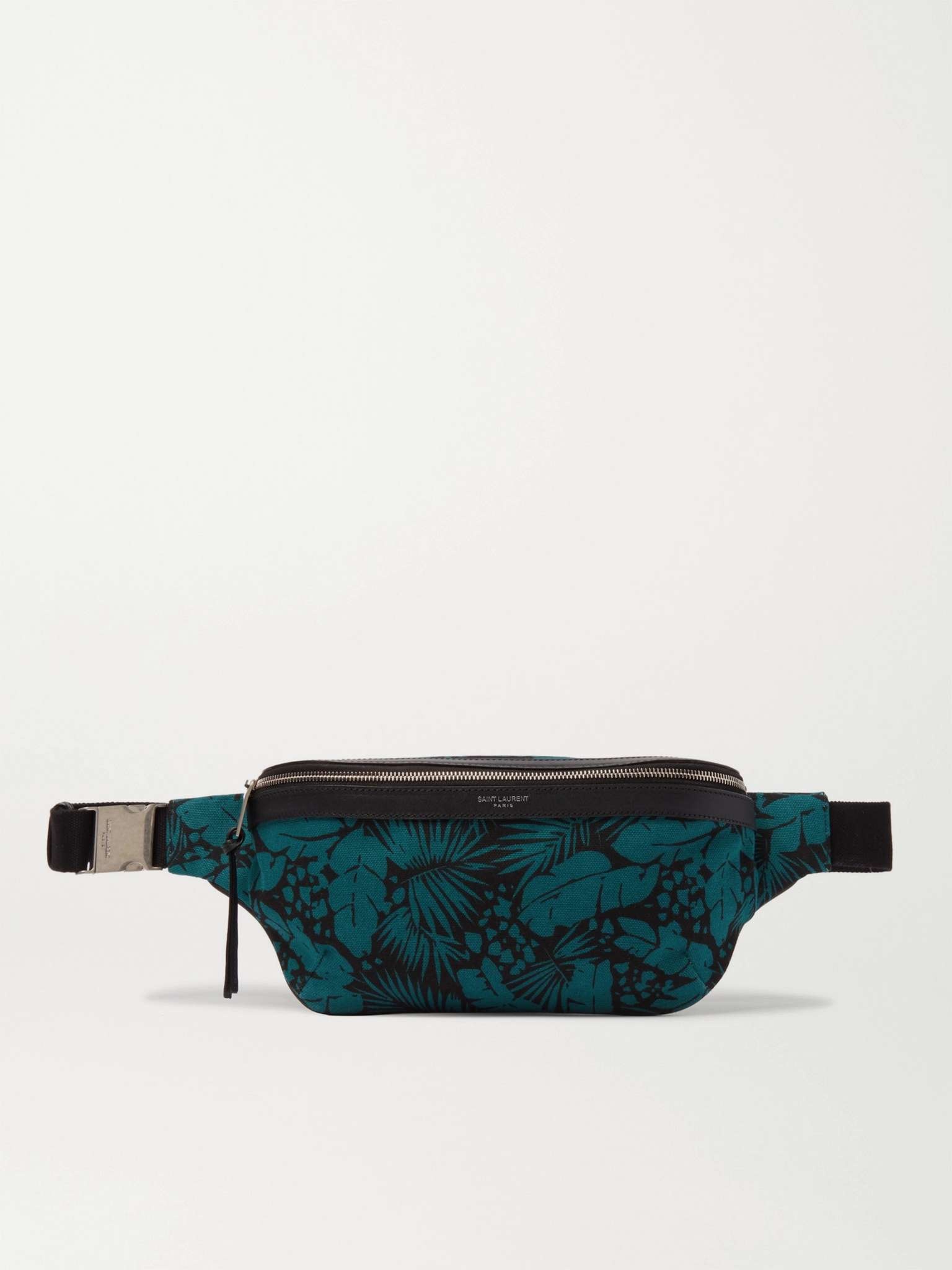 Leather-Trimmed Printed Canvas Belt Bag - 1