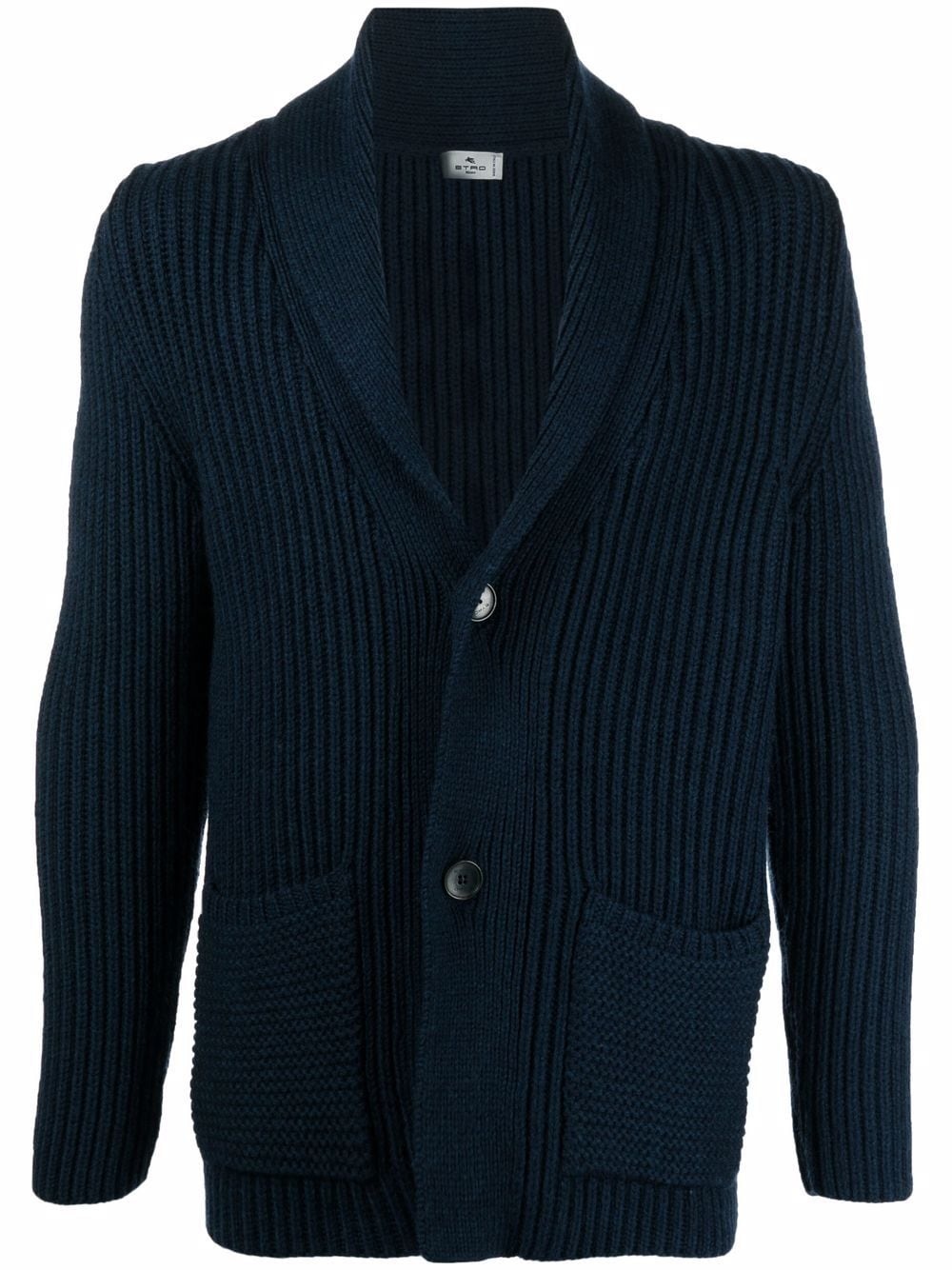 ribbed-knit shawl-lapel cardigan - 1