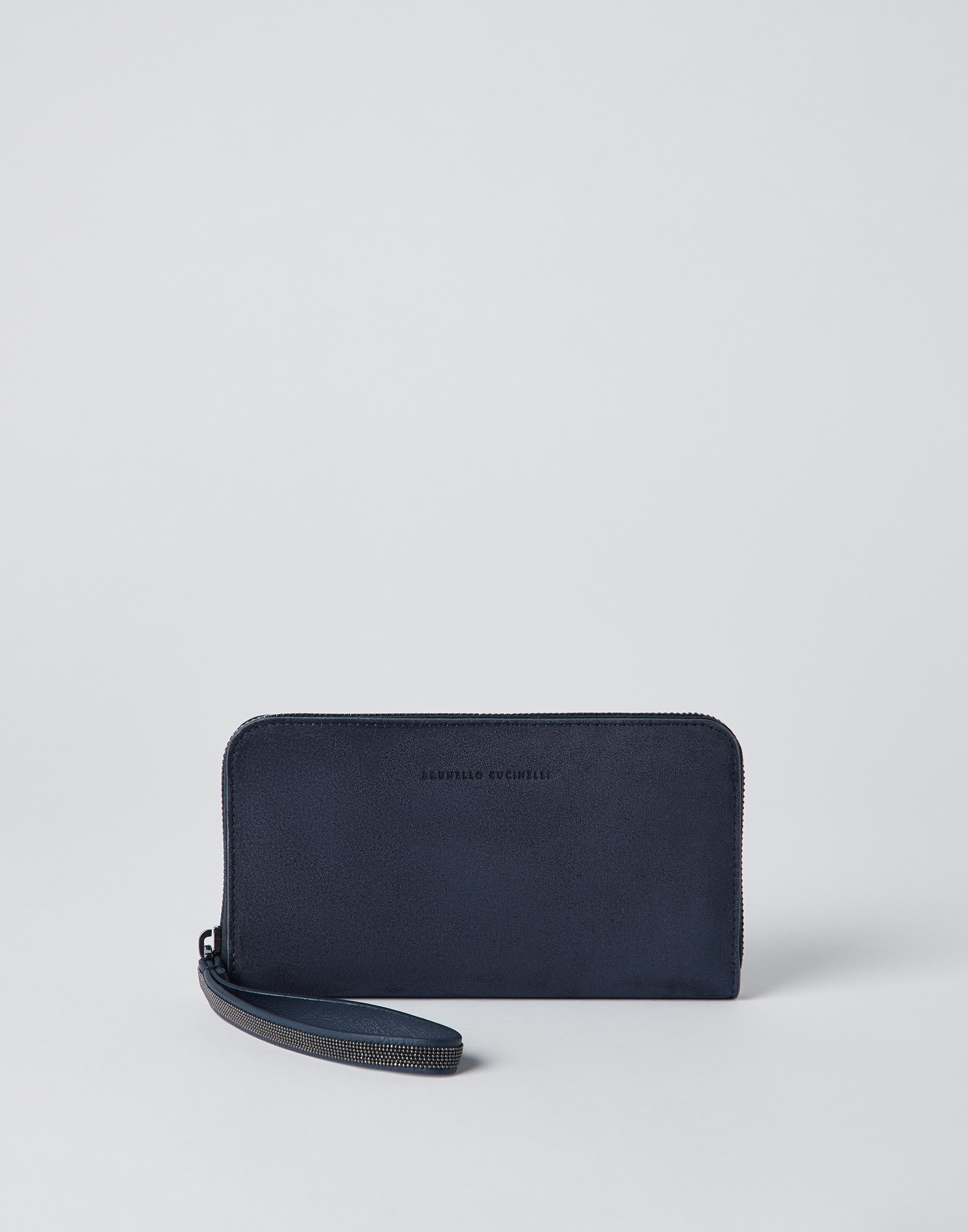 Brunello Cucinelli Suede wallet with precious zipper pull