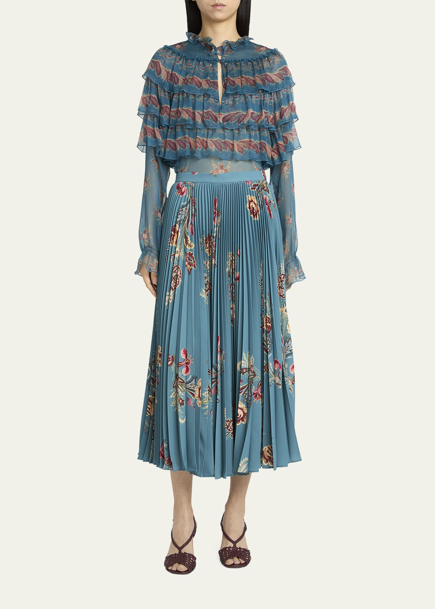 Floral Pleated A-Line Skirt - 2