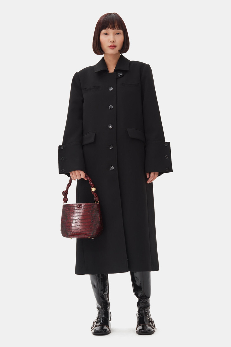 GANNI BLACK BONDED CREPE COAT outlook