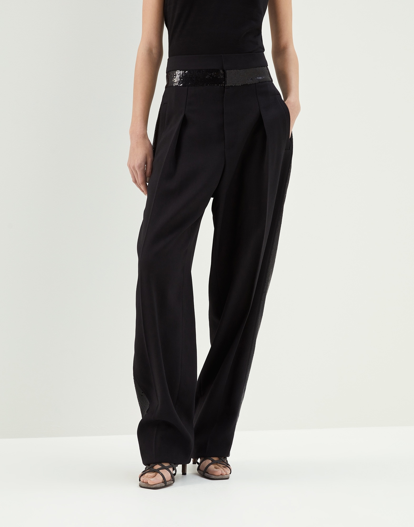 Viscose and virgin wool tuxedo trousers with dazzling stripe - 1