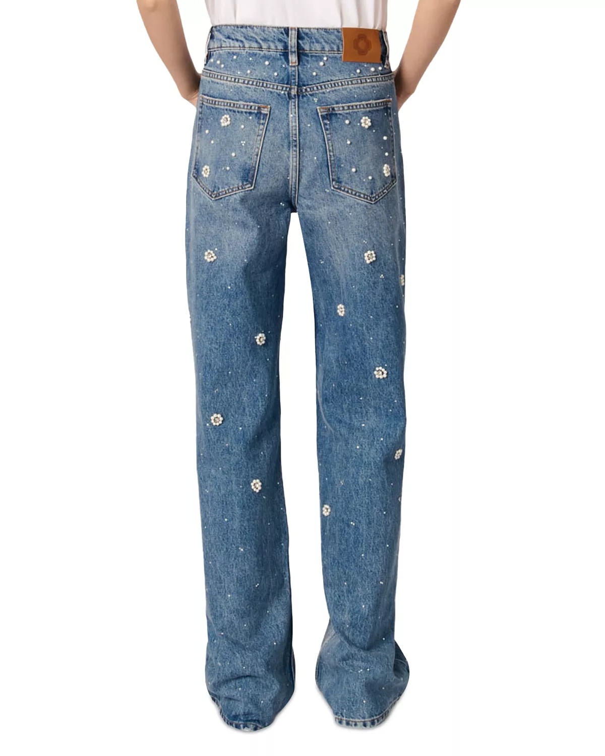 Embellished High Rise Wide Leg Jeans in Blue - 3