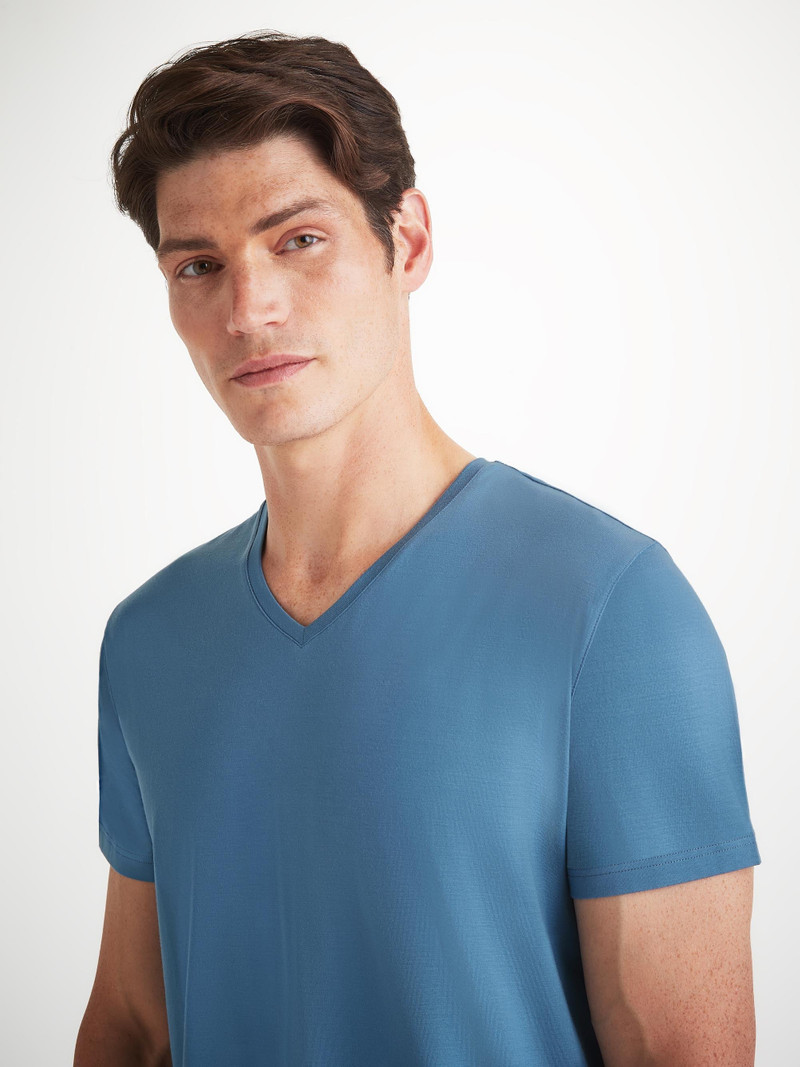 Men's V-Neck T-Shirt Basel Micro Modal Stretch Steel Blue 5