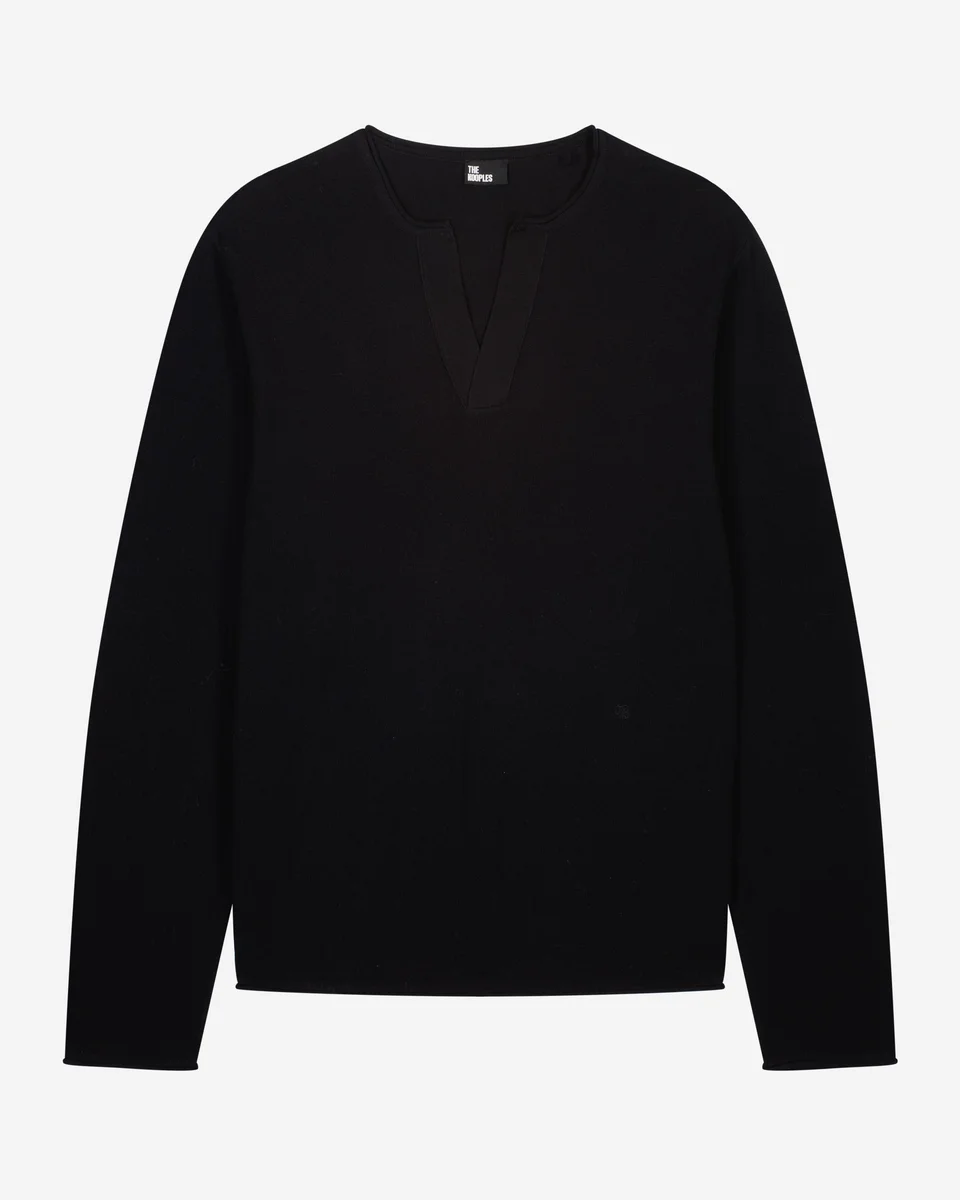 BLACK TUNISIAN COLLAR SWEATER - 1