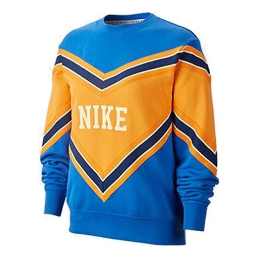 (WMNS) Nike Splicing Fleece Lined Knit Round Neck Pullover 'Blue Orange' BV2921-480 - 1