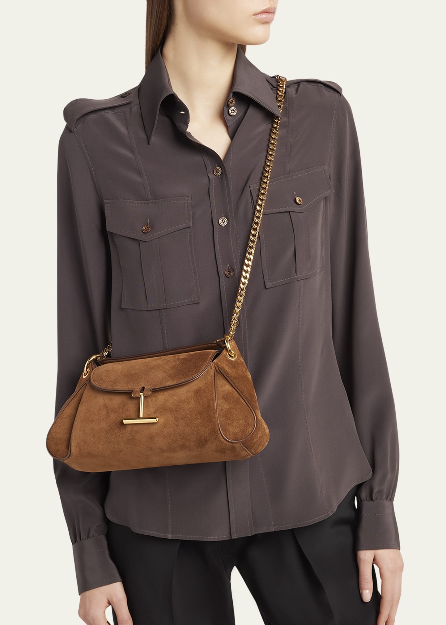 Tara Chain Shoulder Bag in Suede - 2