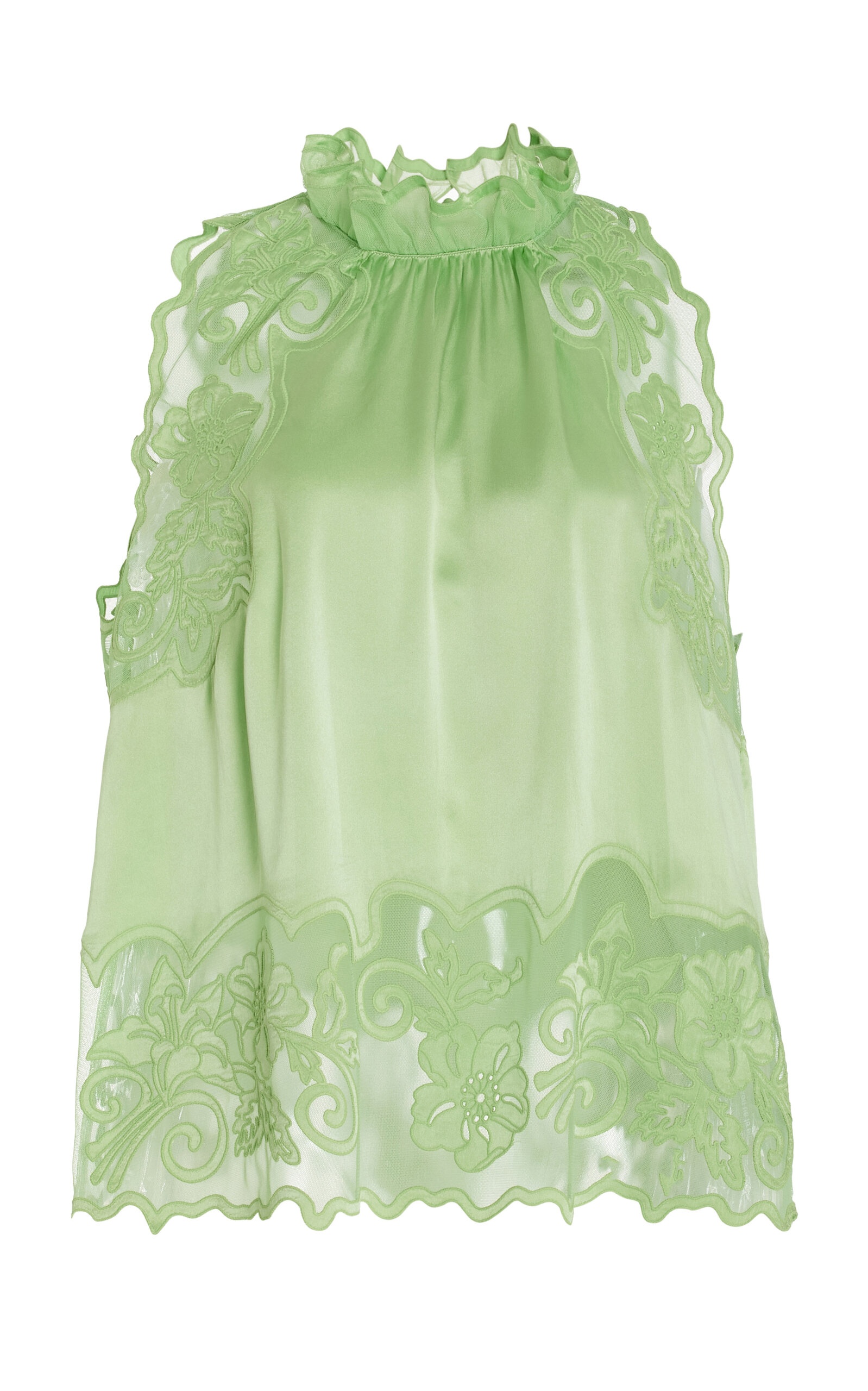 Elowen Lace-Trimmed Silk Sleeveless Top green - 1