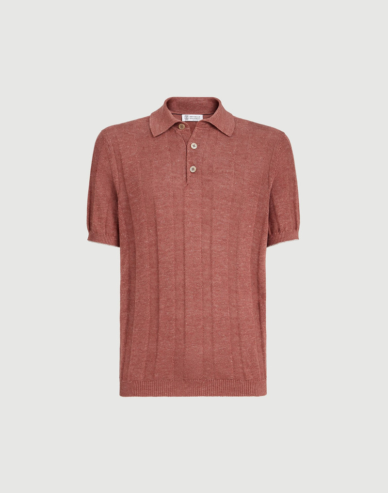 Linen and cotton wide rib knit polo 1