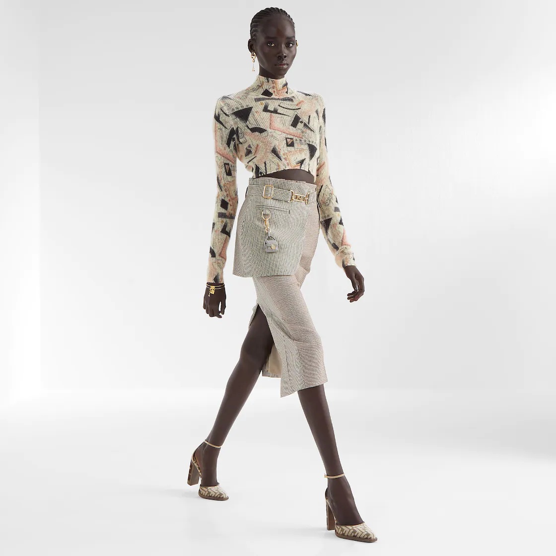 Beige houndstooth wool skirt - 4