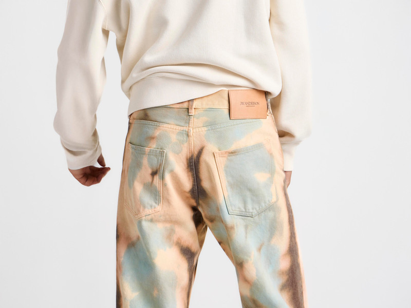 MENS STRAIGHT LEG BLEACHED DENIM JEANS IN PEACH 4