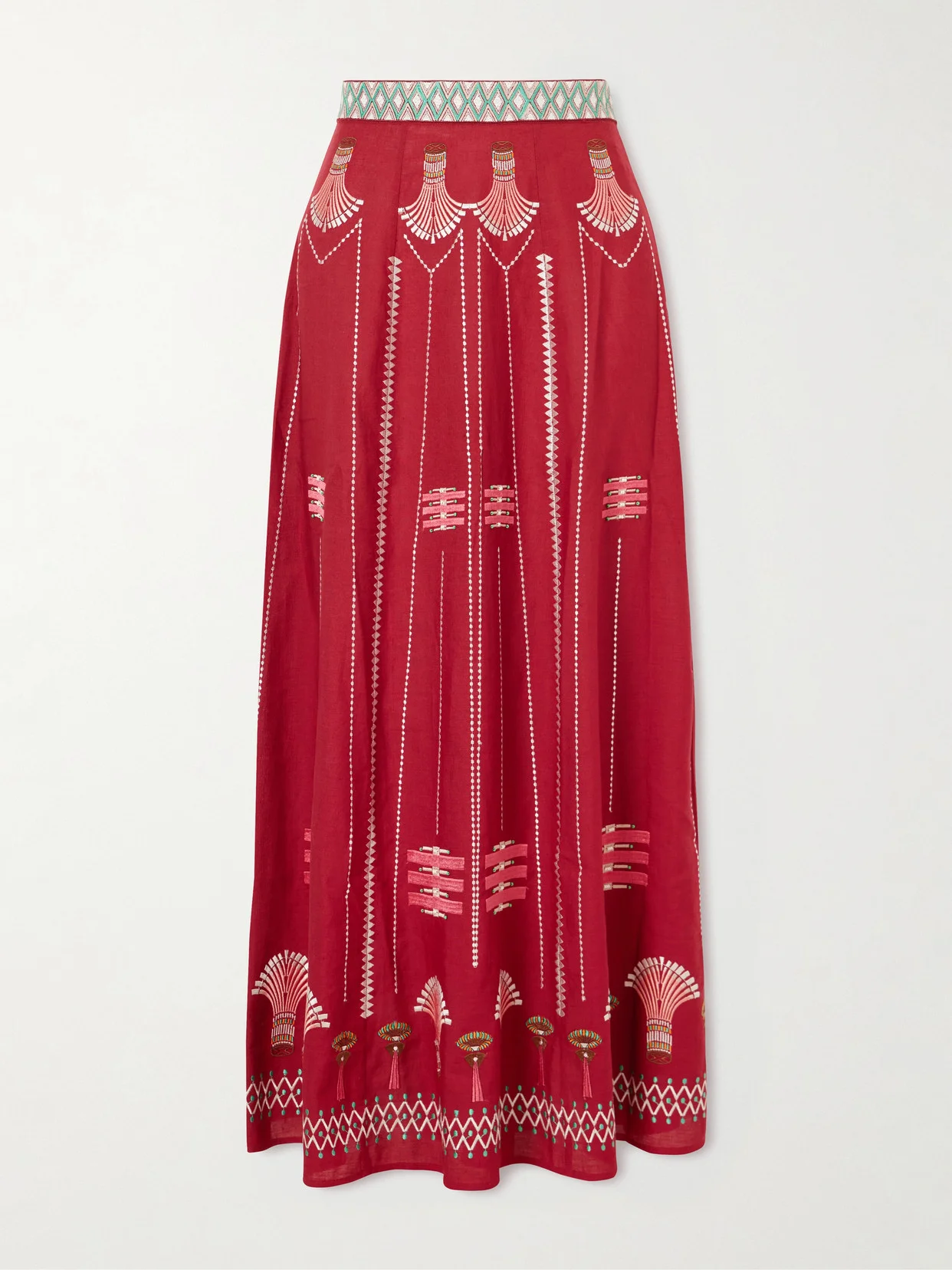 Embroidered Linen And Cotton-blend Maxi Skirt - 1