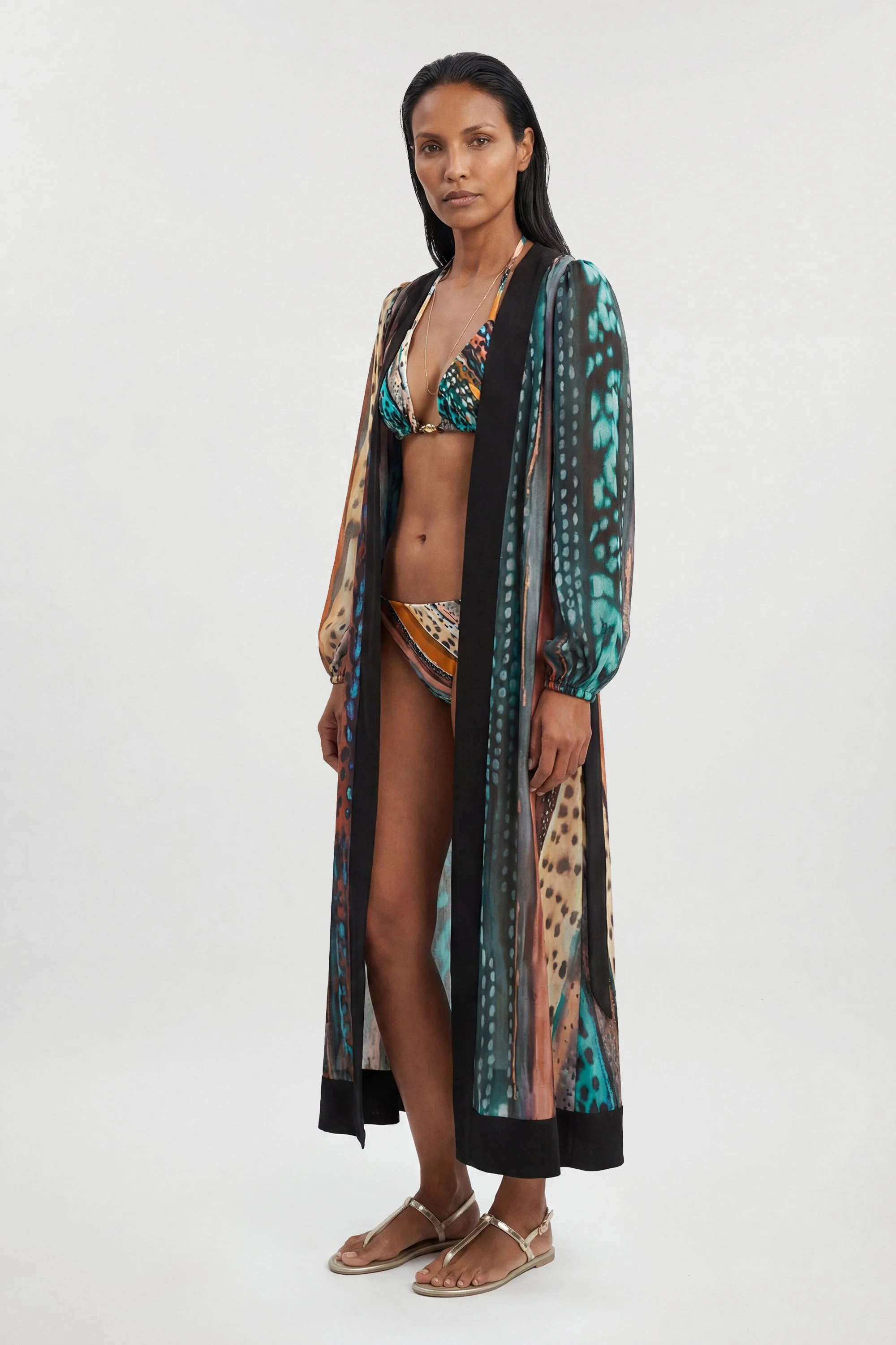 Linear Animal Printed Beach Cover Up - 1