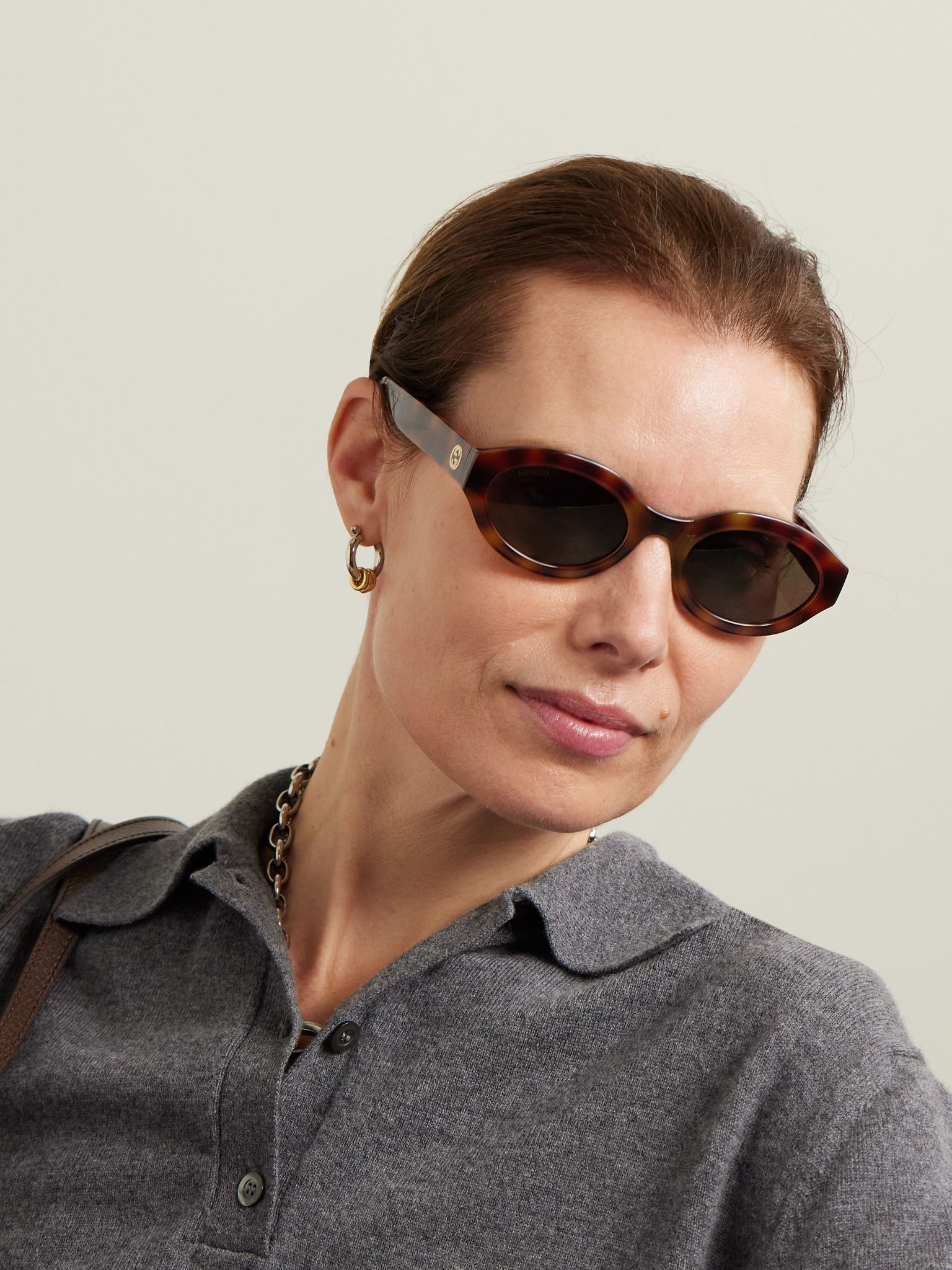 Oval-frame tortoiseshell acetate sunglasses Tortoiseshell - 2