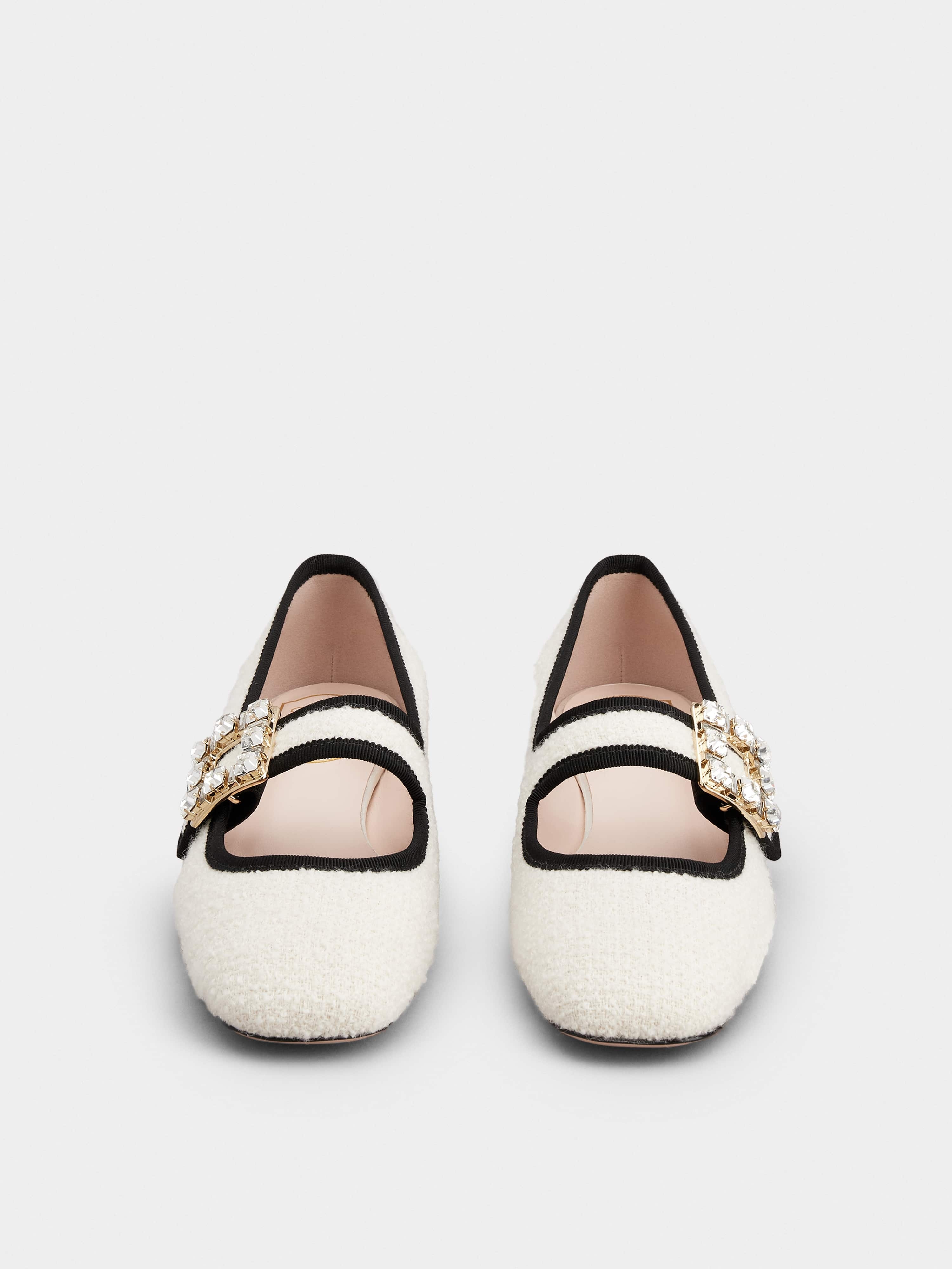 Très Vivier Rhinestone Buckle Babies Ballerinas in Fabric - 7