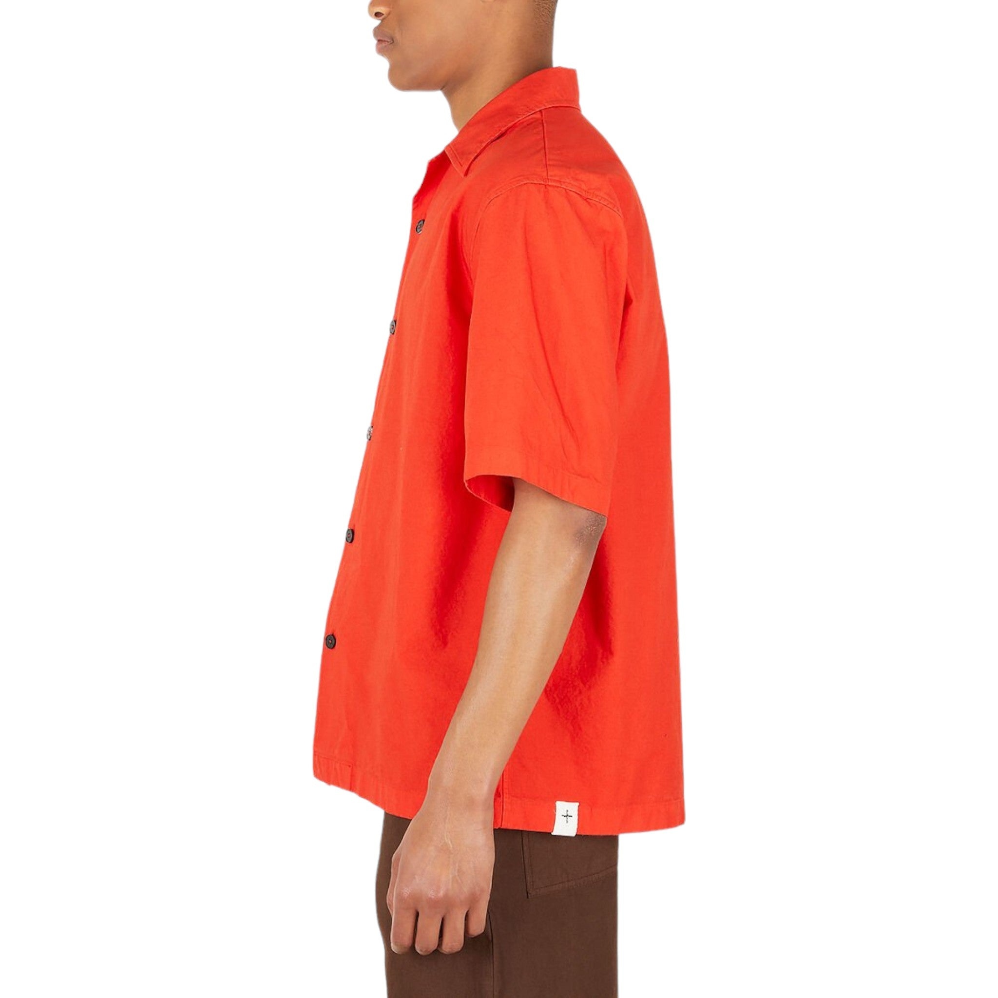 Jil Sander Men's Solid Canvas Camp Shirt in Red - 2