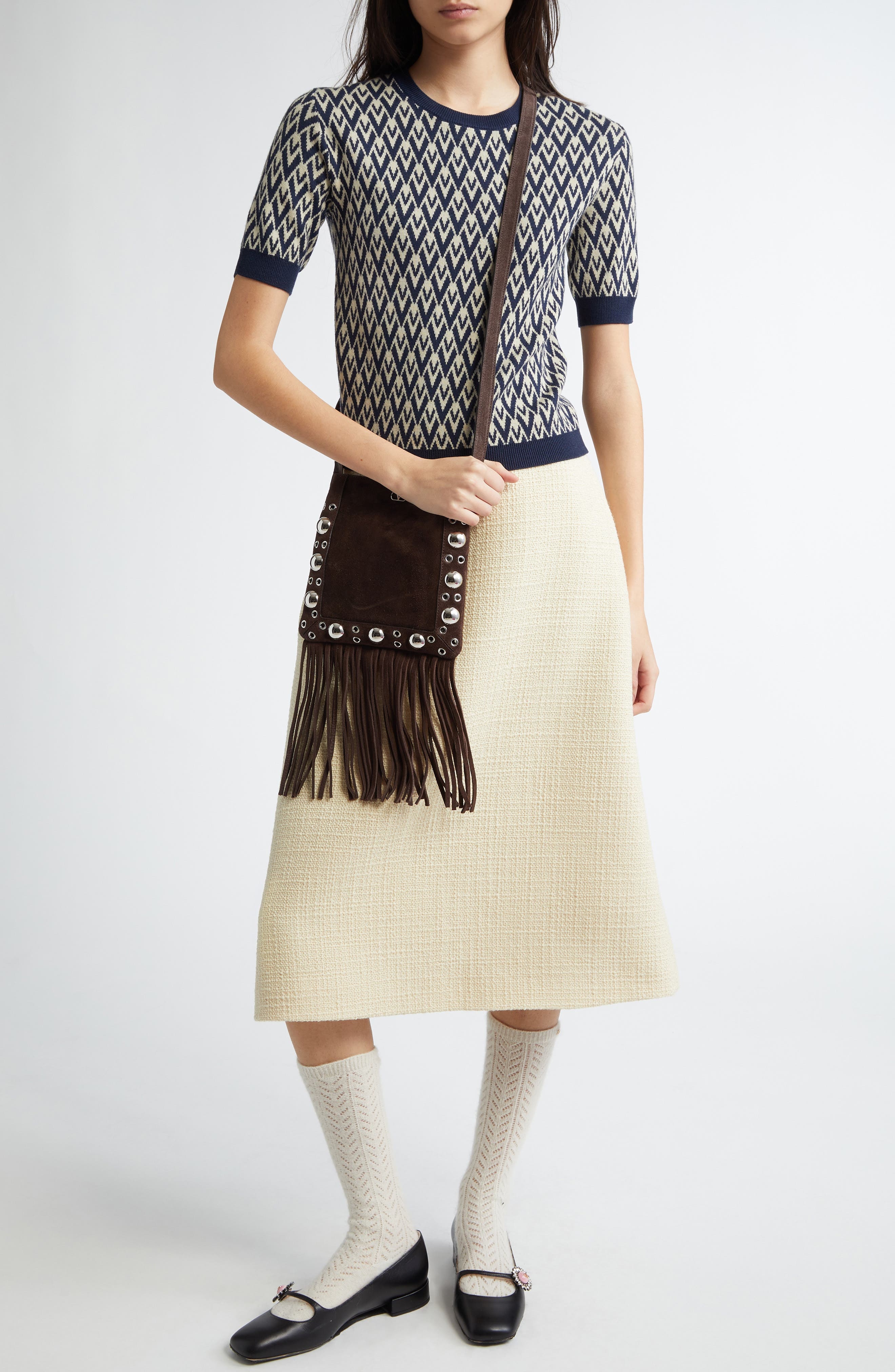 Valentino Garavani Toute La V Jacquard Virgin Wool Sweater in Navy/Cream at Nordstrom - 2