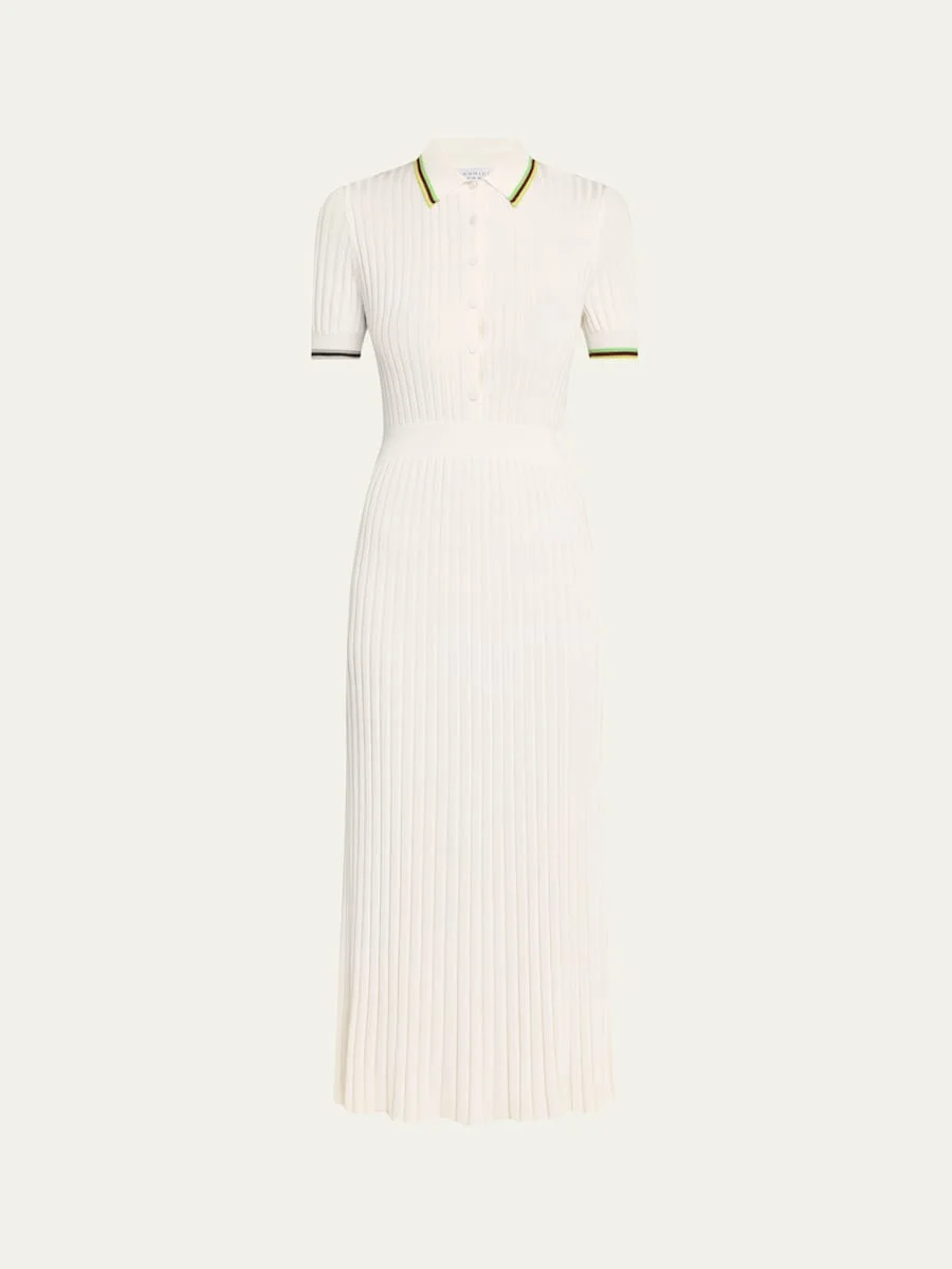 Eyot Short-Sleeve Rib Midi Polo Dress - 1