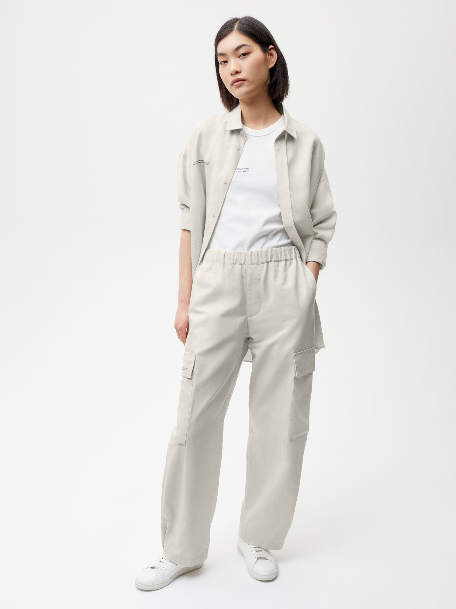 Womens Organic Cotton Linen Cargo Pants - Limestone - 2