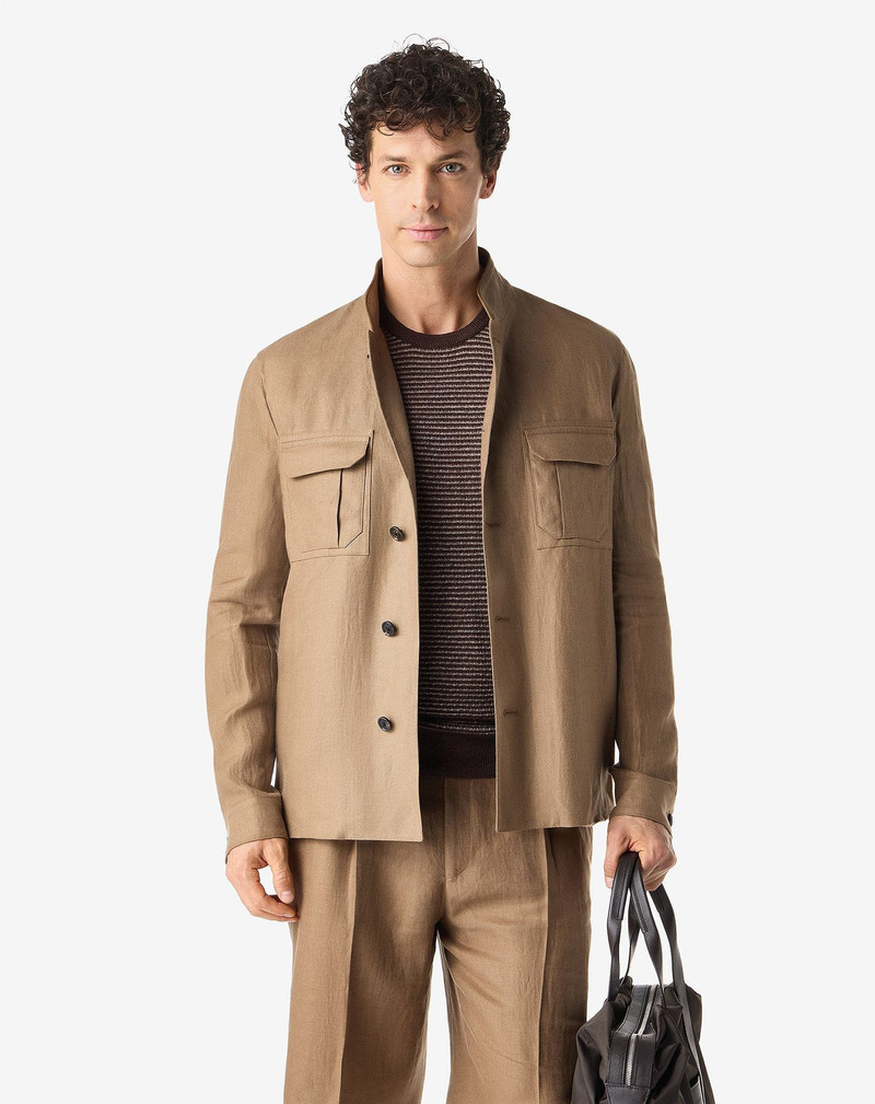 CORNELIANI Brown linen twill overshirt outlook