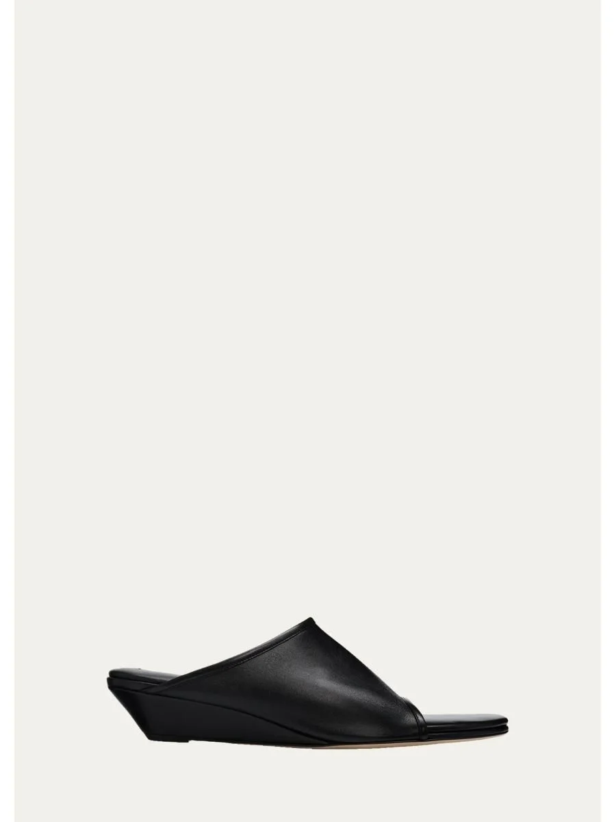 75mm Stretch Leather Wedge Mules - 1