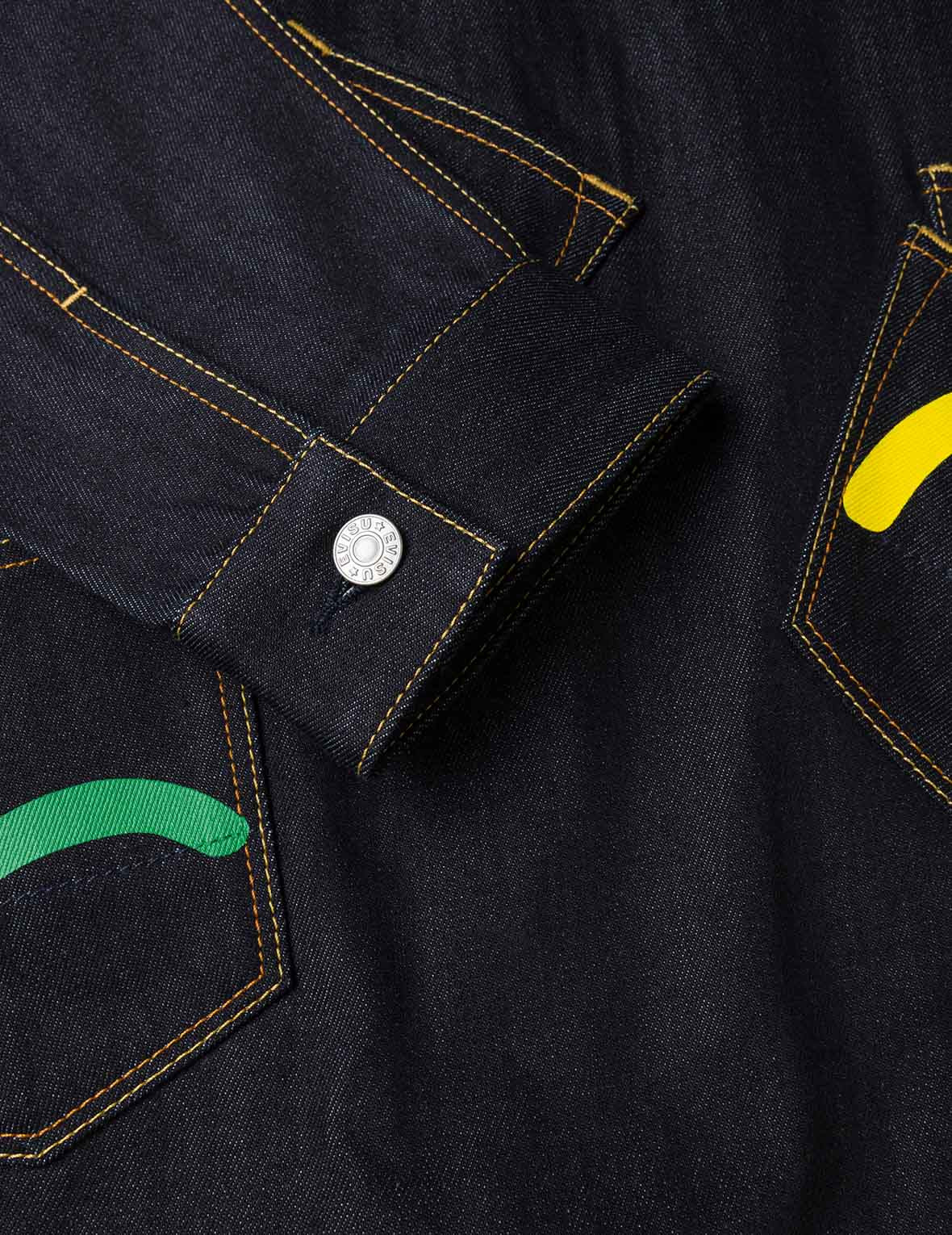 Seagull Print and Multi-Pocket Relax Fit Denim Jacket - 13