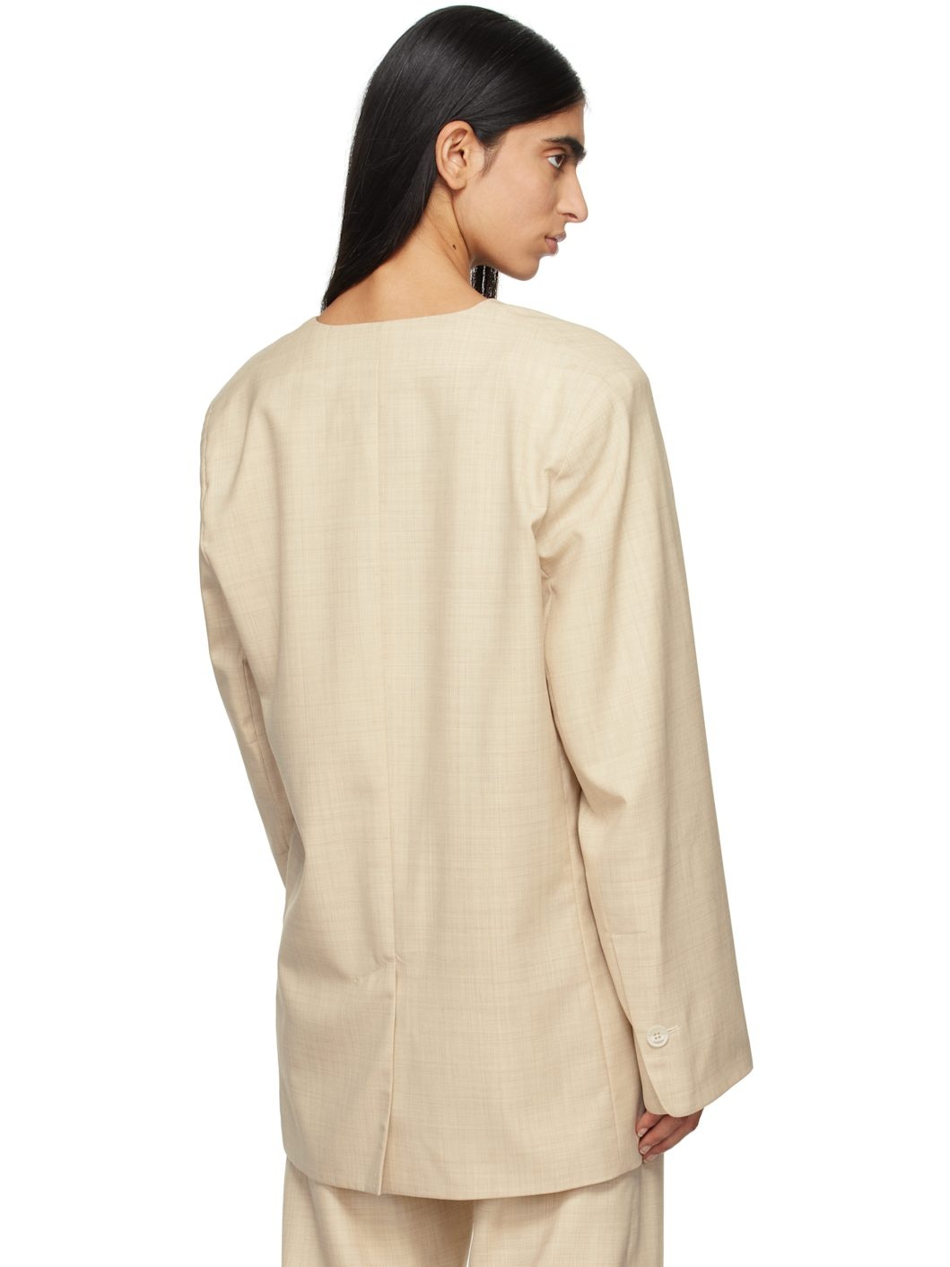Beige Fine Lana Blazer - 3