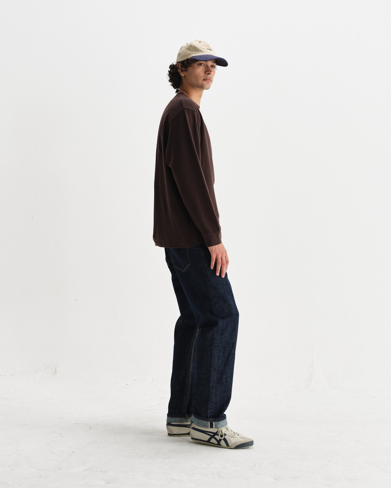 Hayden - Dark Brown Textured Organic Cotton Long Sleeve T-Shirt 5