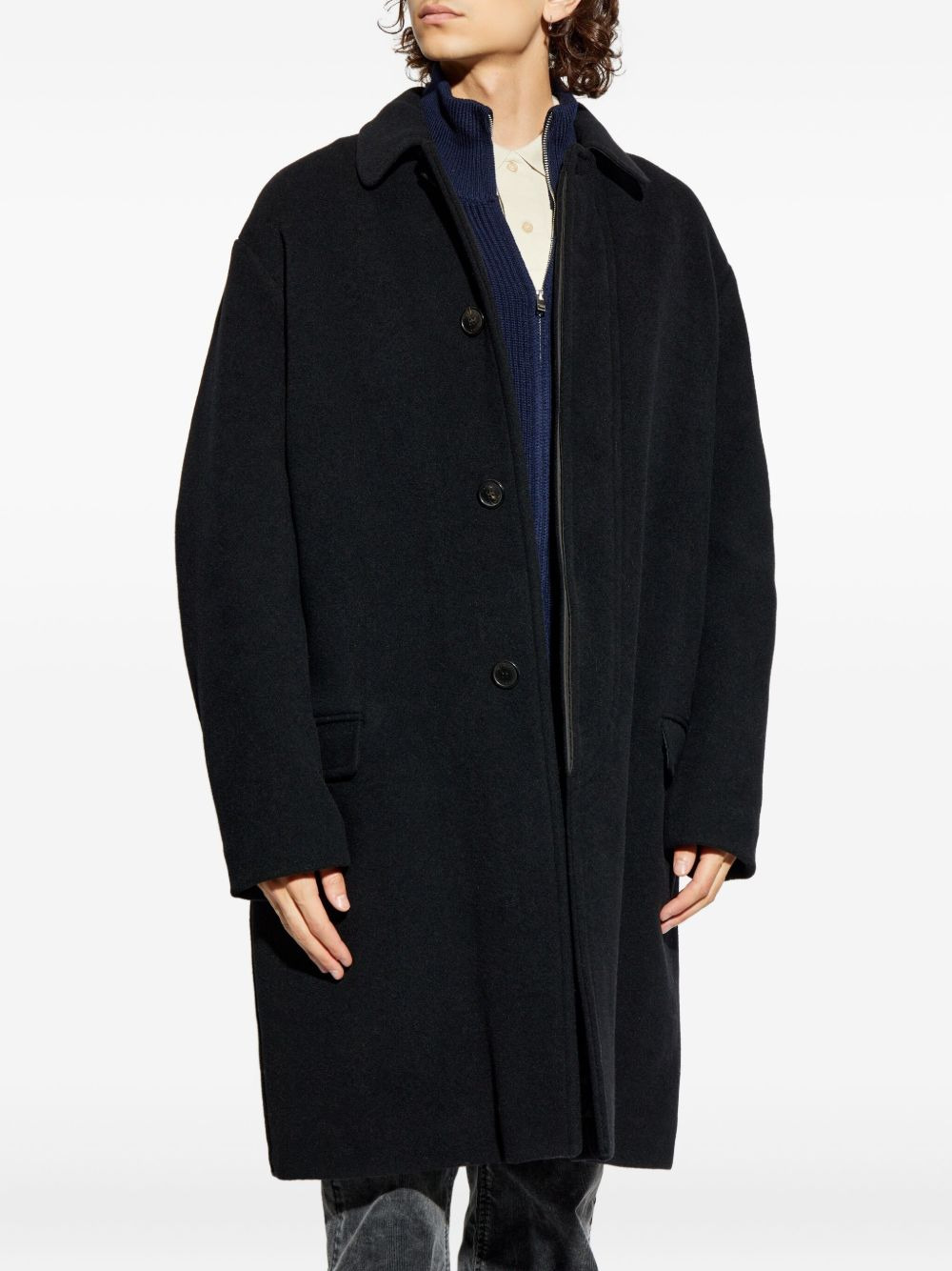 collared button-fastening coat - 3